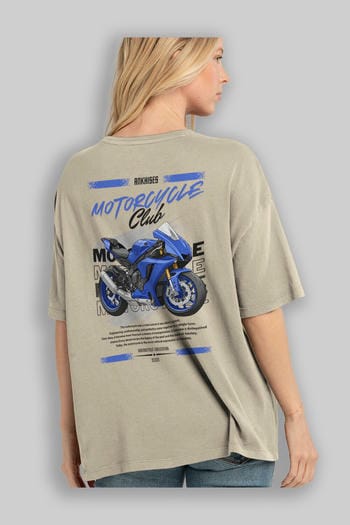Motosiklet Serisi 31 Arka Baskılı Oversize t-shirt Erkek Kadın %100 Pamuk Bisiklet Yaka tişort