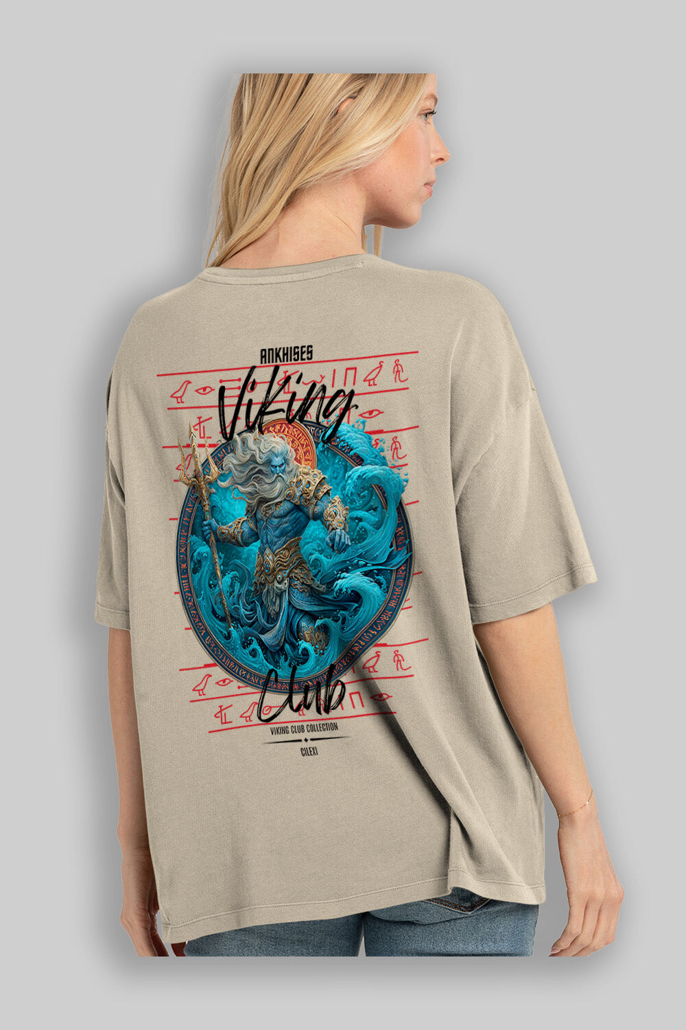 Njord Arka Baskılı Oversize t-shirt Erkek Kadın %100 Pamuk Bisiklet Yaka tişort