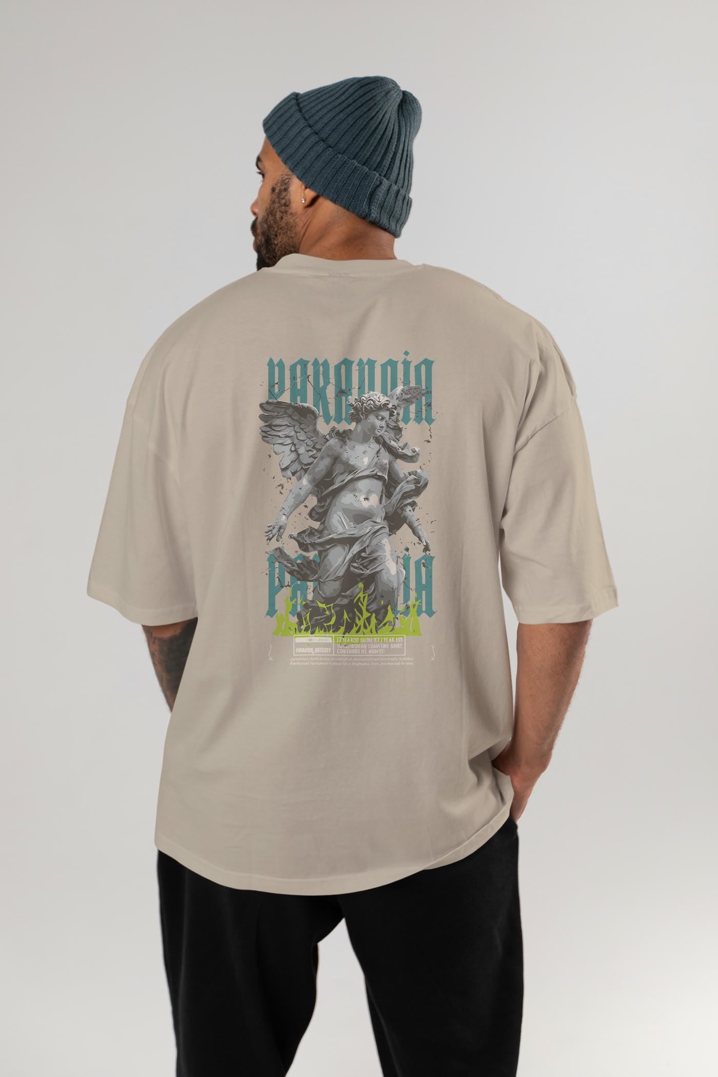 Paranoia Arka Baskılı Oversize t-shirt Erkek Kadın %100 Pamuk Bisiklet Yaka tişort