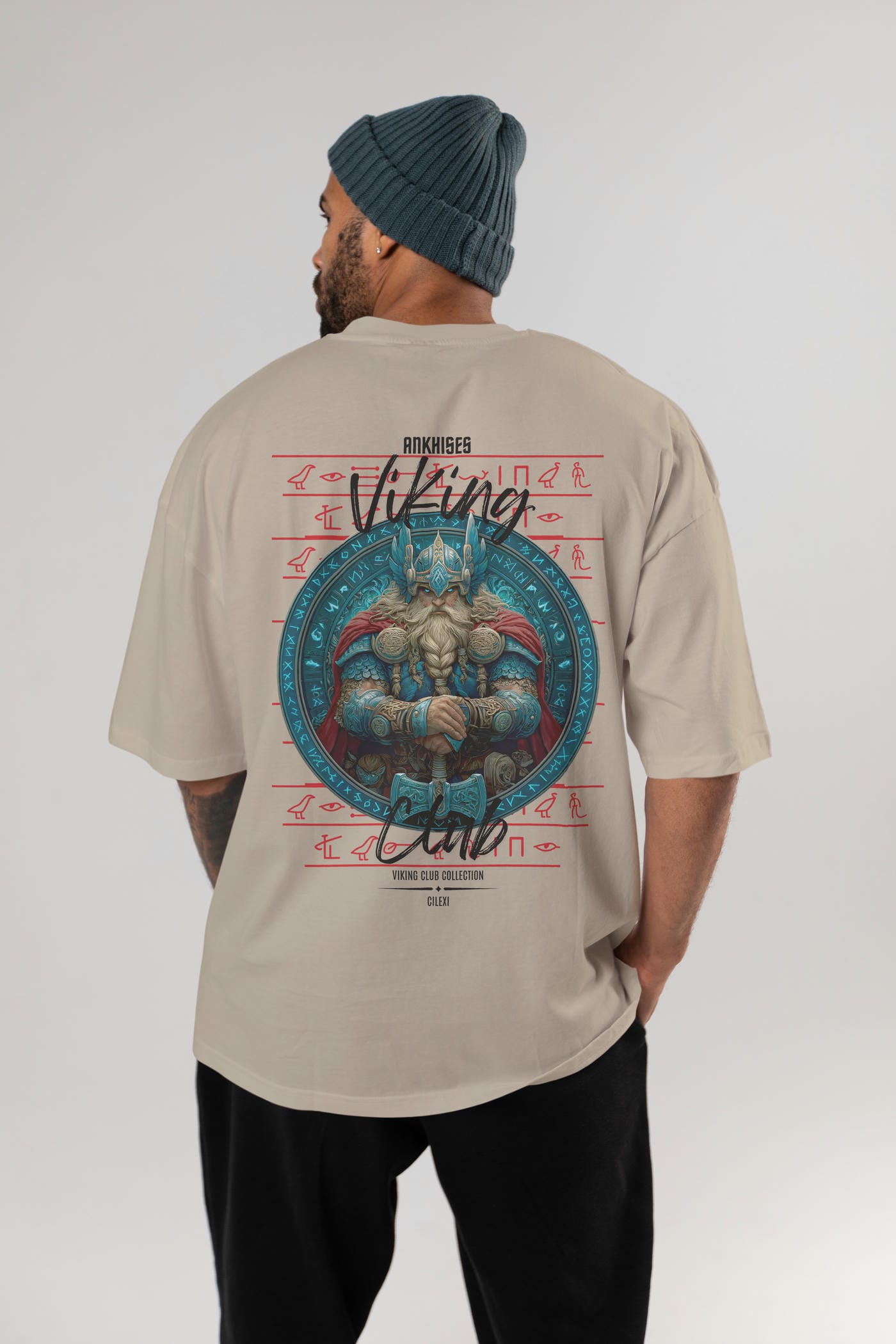 Thor Arka Baskılı Oversize t-shirt Erkek Kadın %100 Pamuk Bisiklet Yaka tişort