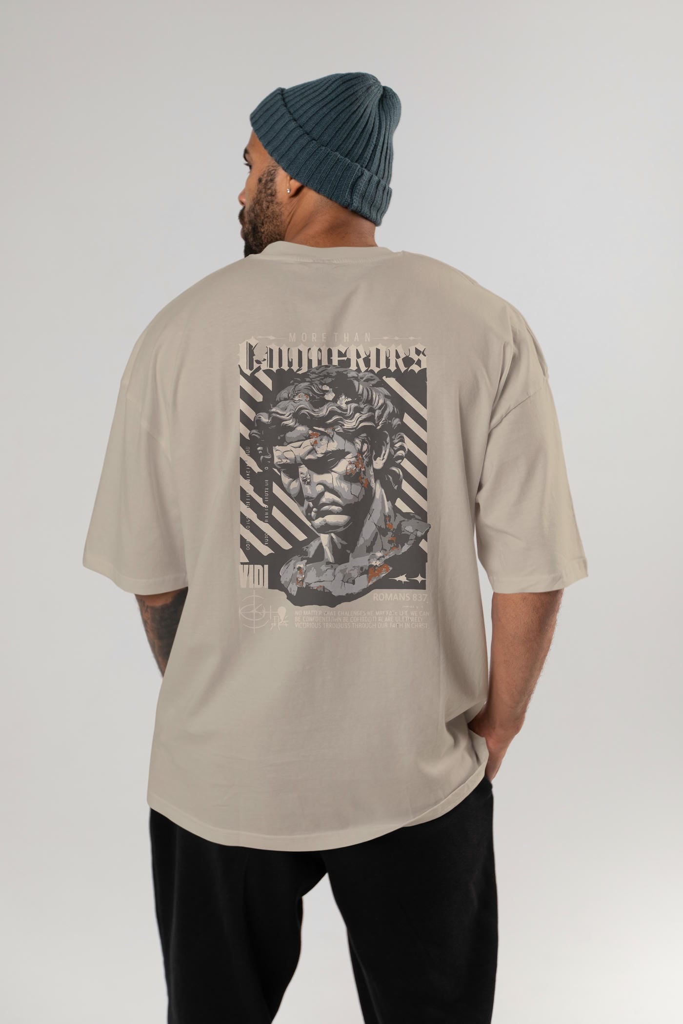 Roman Conqueror Arka Baskılı Oversize t-shirt Erkek Kadın %100 Pamuk Bisiklet Yaka tişort