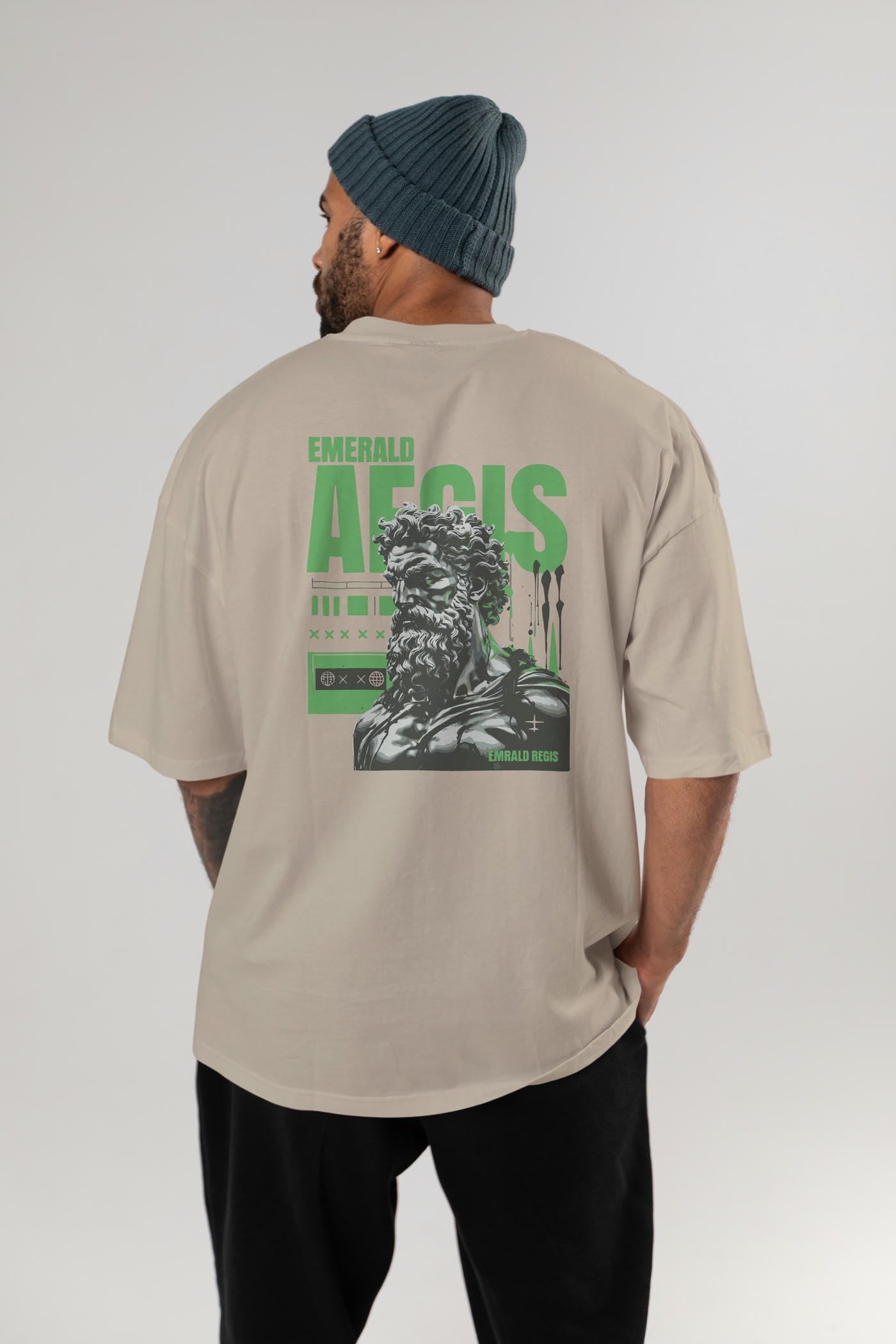 Emrald Regis Arka Baskılı Oversize t-shirt Erkek Kadın %100 Pamuk Bisiklet Yaka tişort
