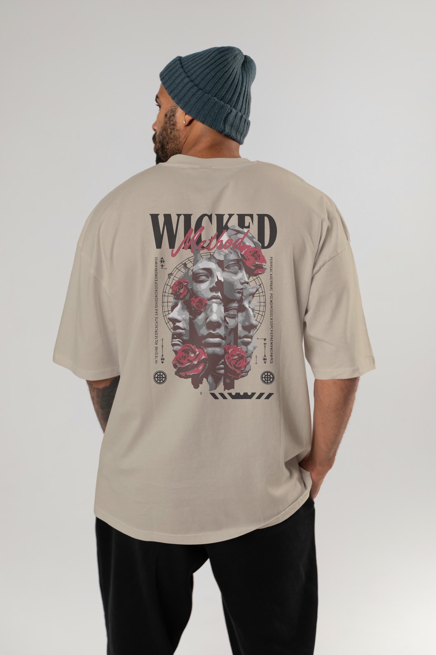 Wicked Method Arka Baskılı Oversize t-shirt Erkek Kadın %100 Pamuk Bisiklet Yaka tişort