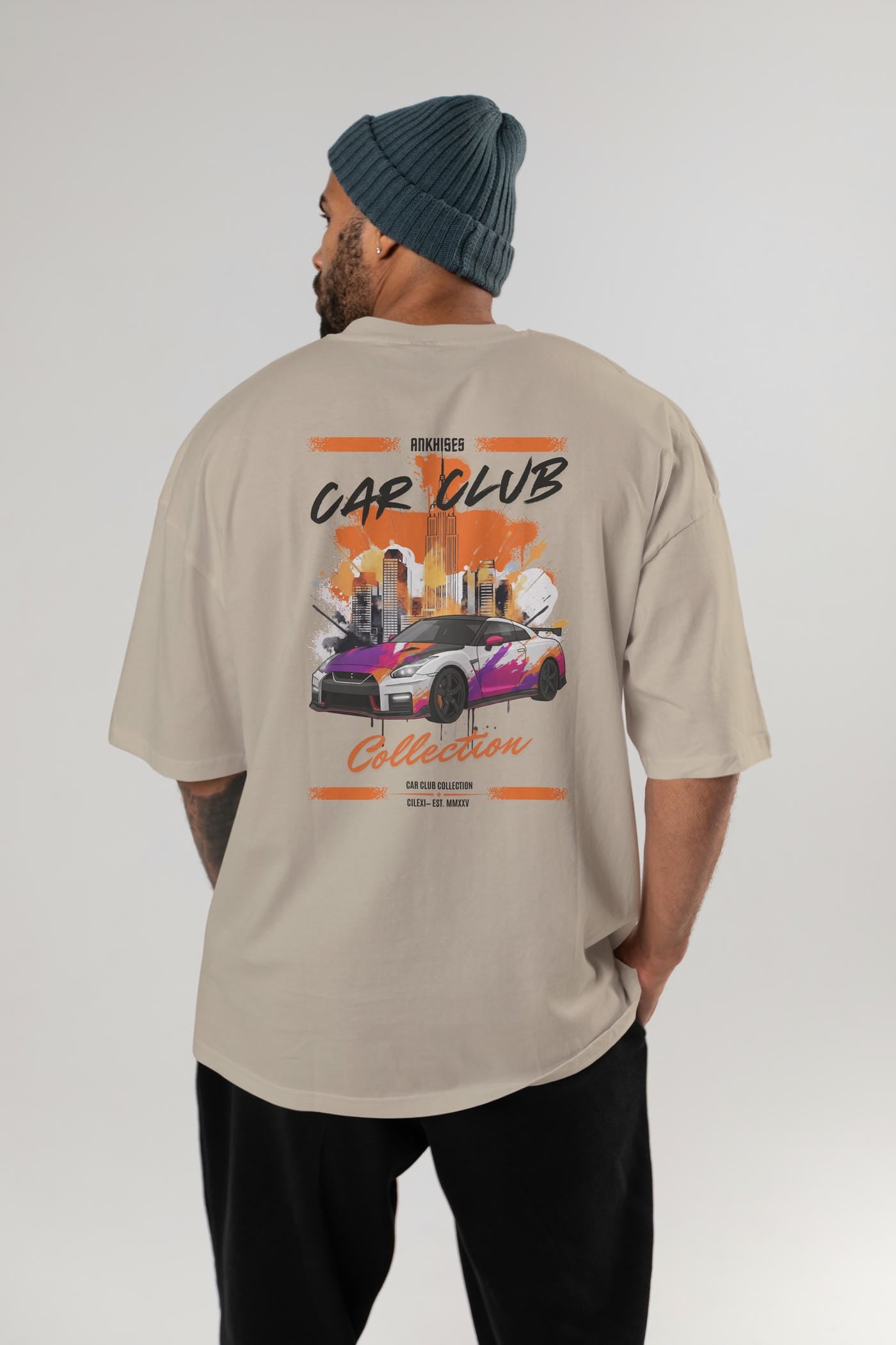 Araba Club Serisi 32 Baskılı Oversize t-shirt Erkek Kadın %100 Pamuk Bisiklet Yaka tişort