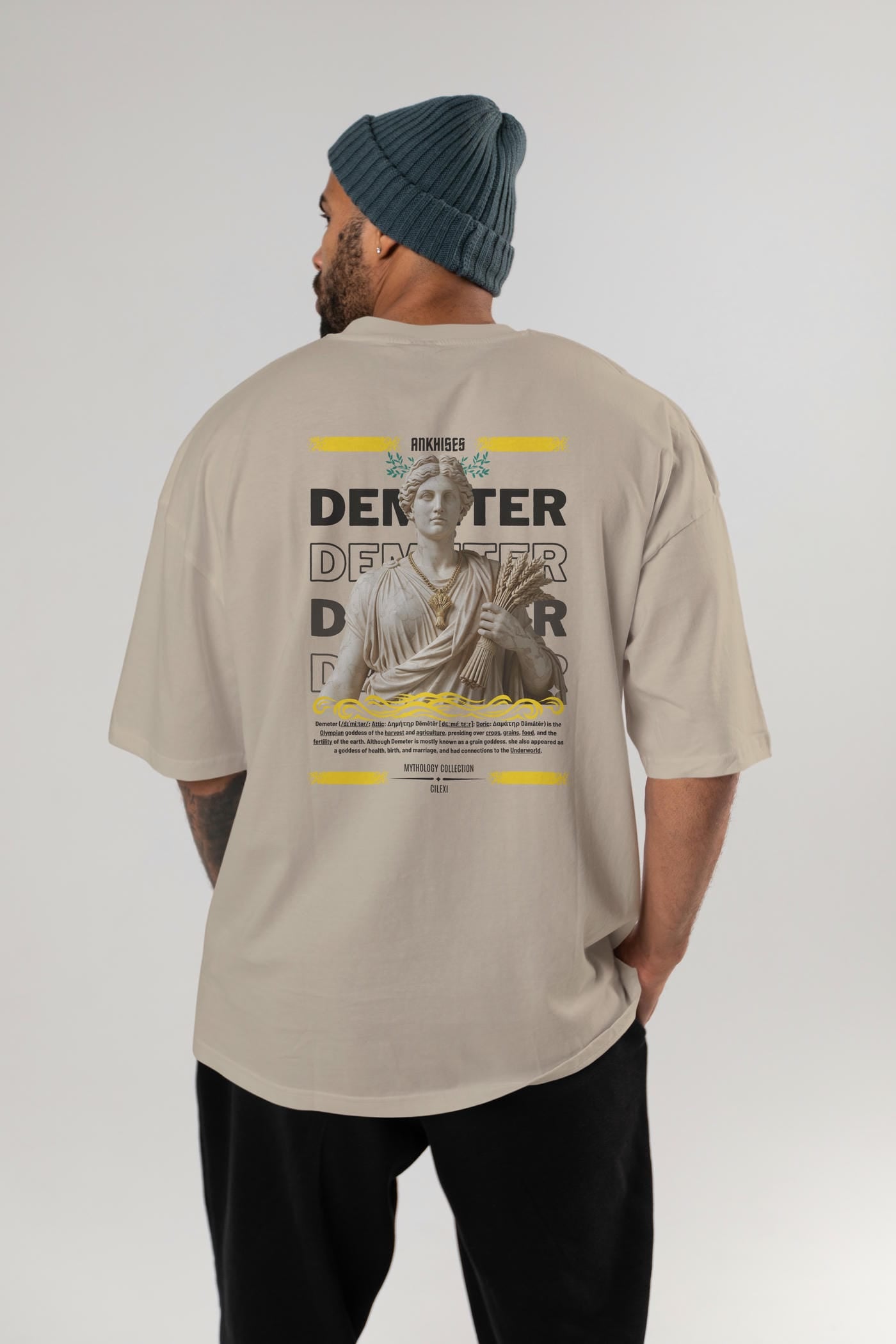 Demeter 1 Arka Baskılı Oversize t-shirt Erkek Kadın %100 Pamuk Bisiklet Yaka tişort
