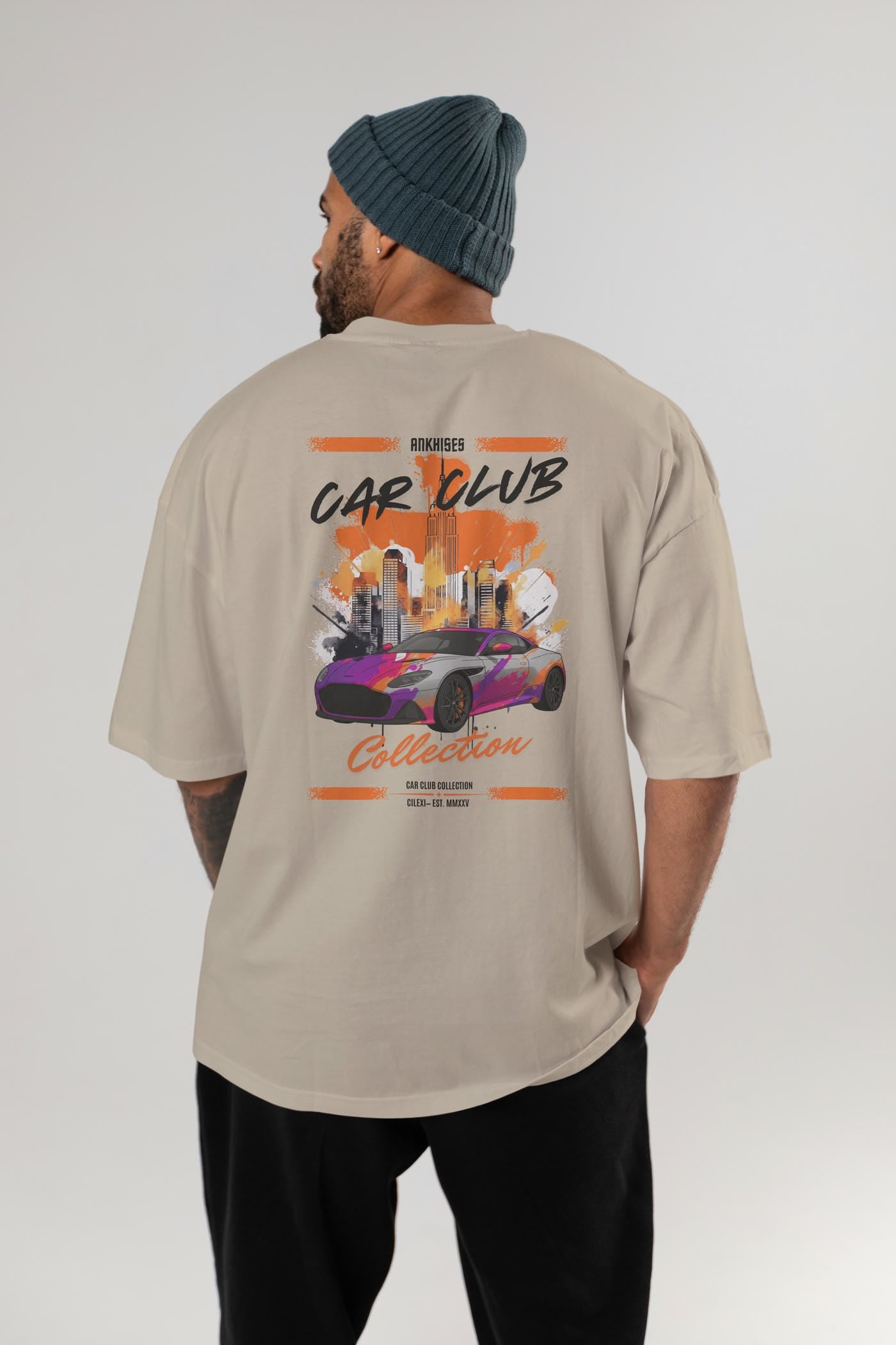 Araba Club Serisi 11 Baskılı Oversize t-shirt Erkek Kadın %100 Pamuk Bisiklet Yaka tişort