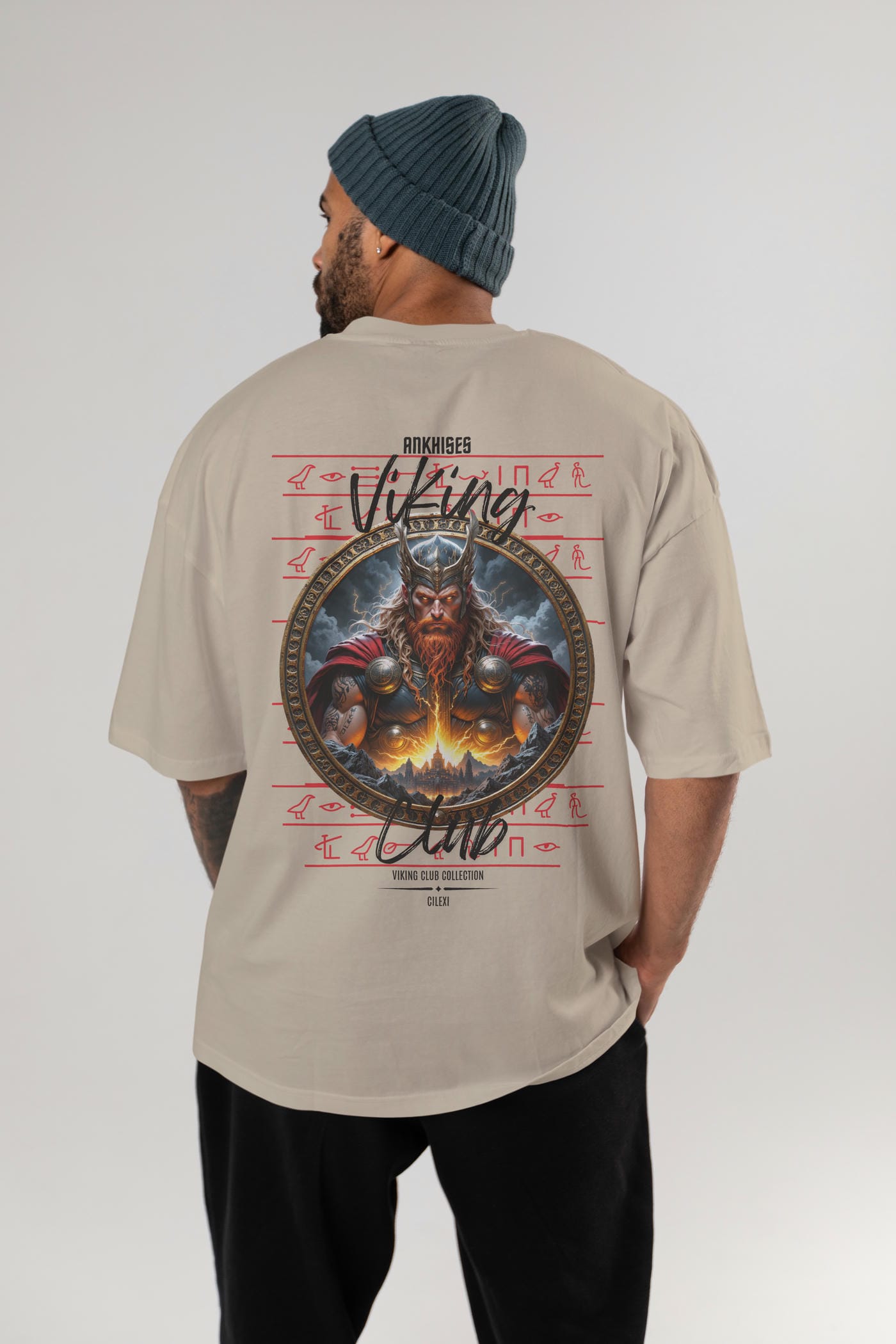 Thor 1 Arka Baskılı Oversize t-shirt Erkek Kadın %100 Pamuk Bisiklet Yaka tişort