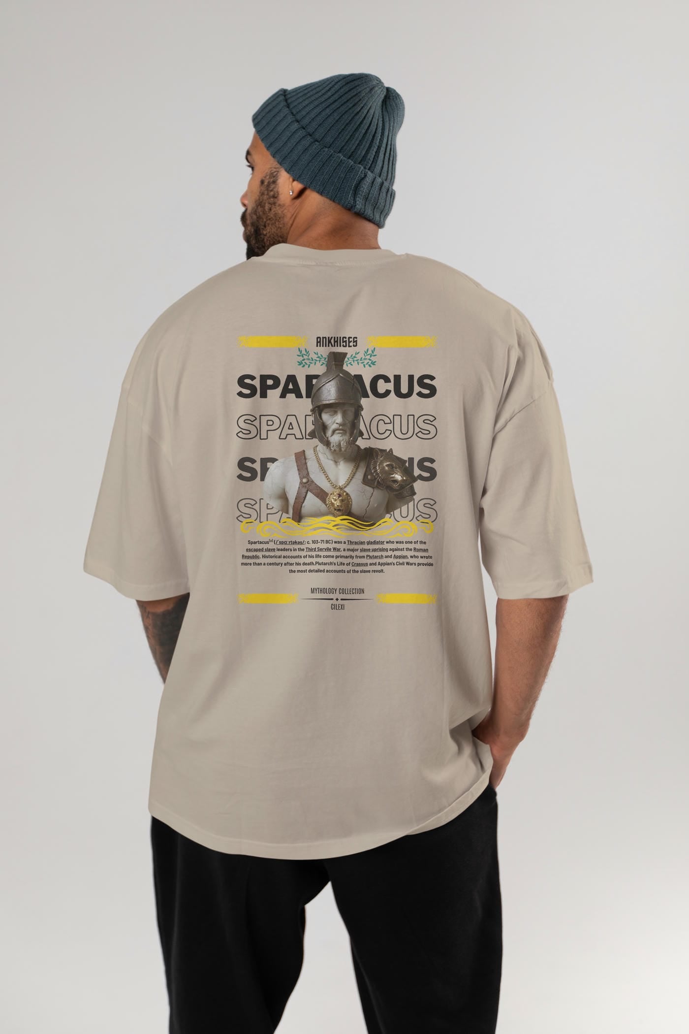 Spartacus 2 Arka Baskılı Oversize t-shirt Erkek Kadın %100 Pamuk Bisiklet Yaka tişort