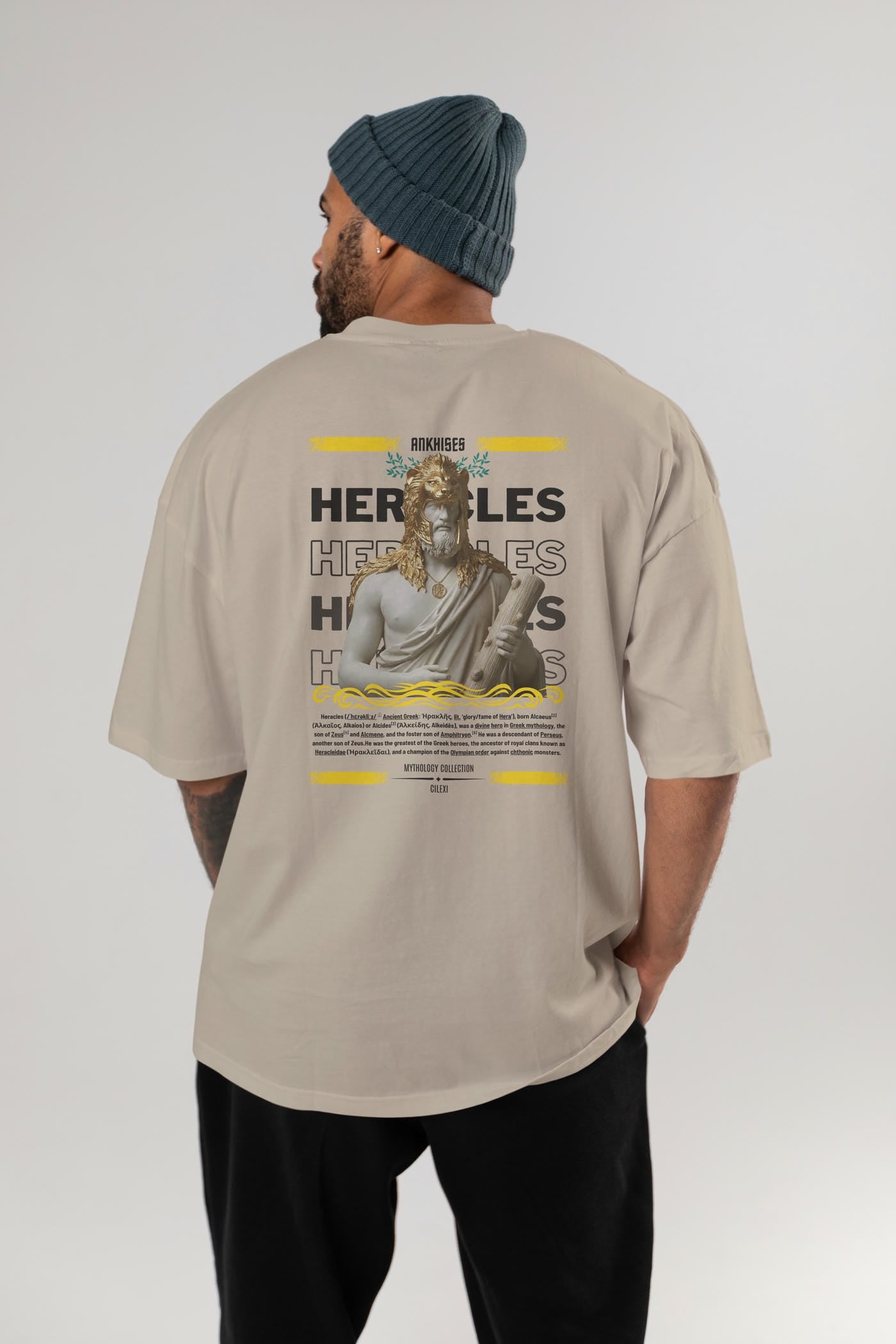Heracles 1 Arka Baskılı Oversize t-shirt Erkek Kadın %100 Pamuk Bisiklet Yaka tişort