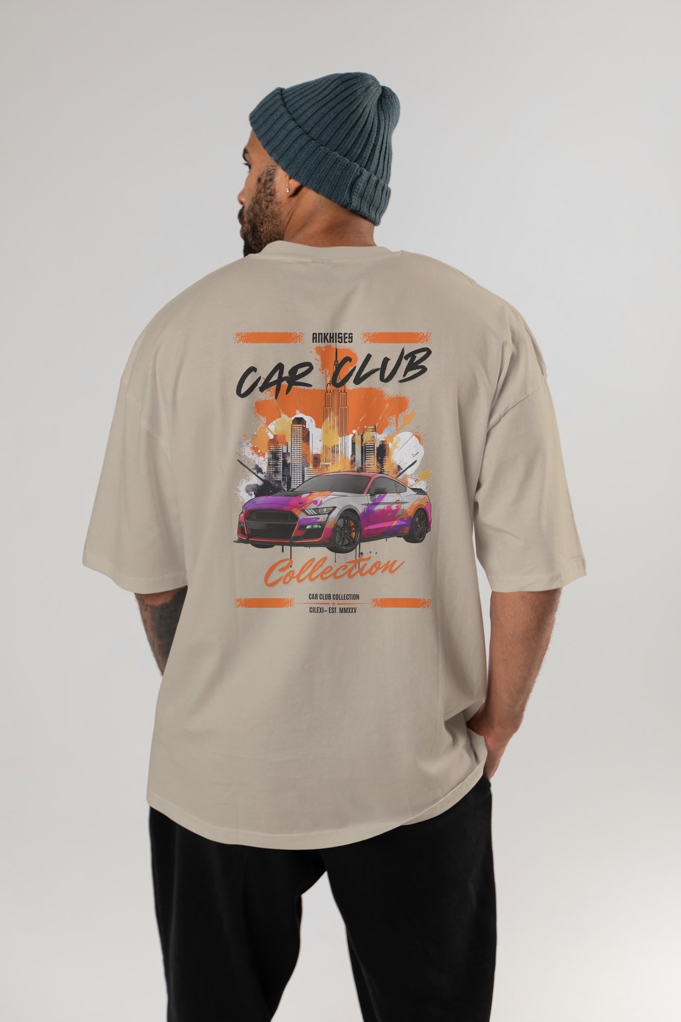 Araba Club Serisi 24 Baskılı Oversize t-shirt Erkek Kadın %100 Pamuk Bisiklet Yaka tişort