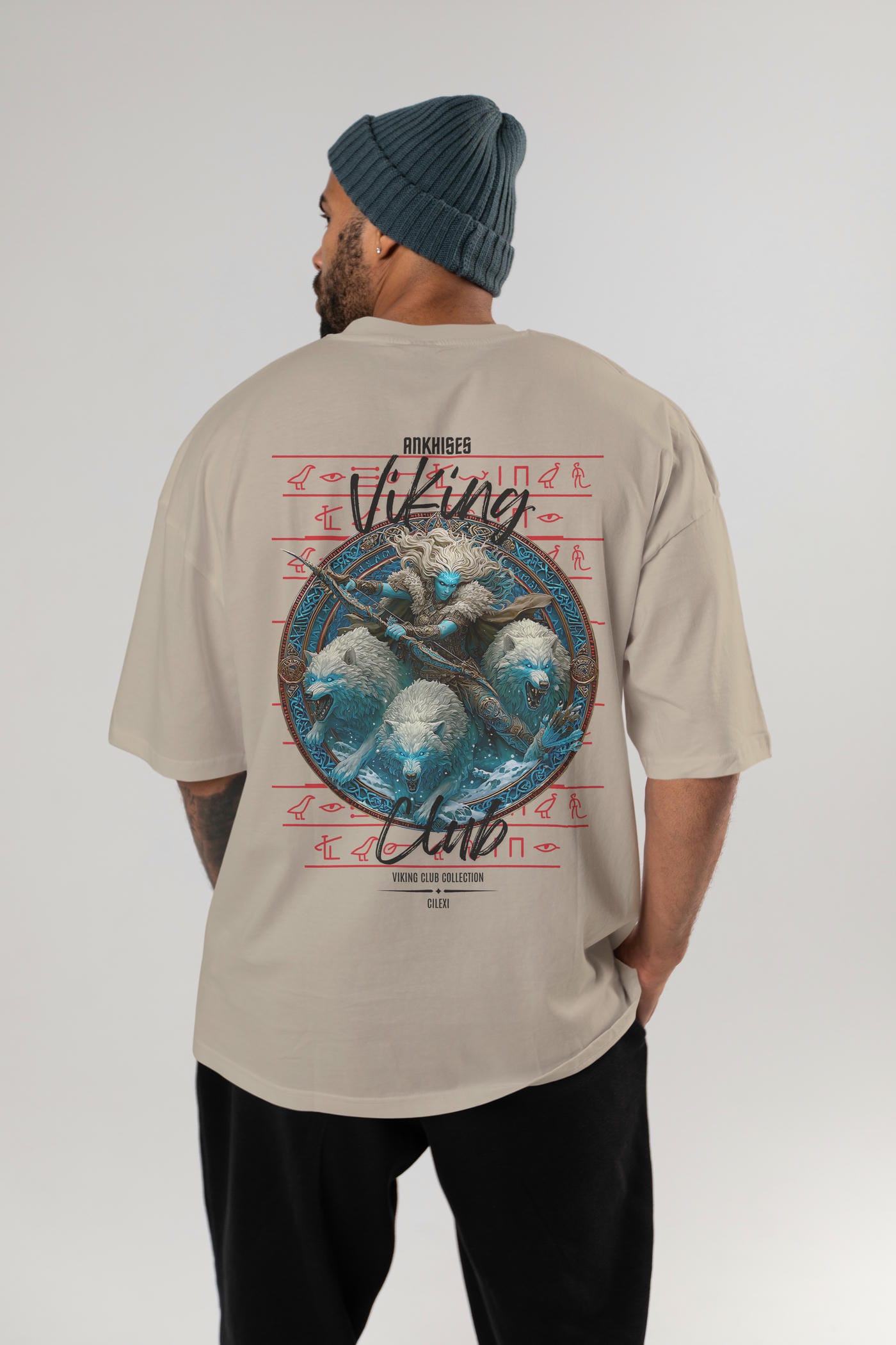 Skadi Arka Baskılı Oversize t-shirt Erkek Kadın %100 Pamuk Bisiklet Yaka tişort