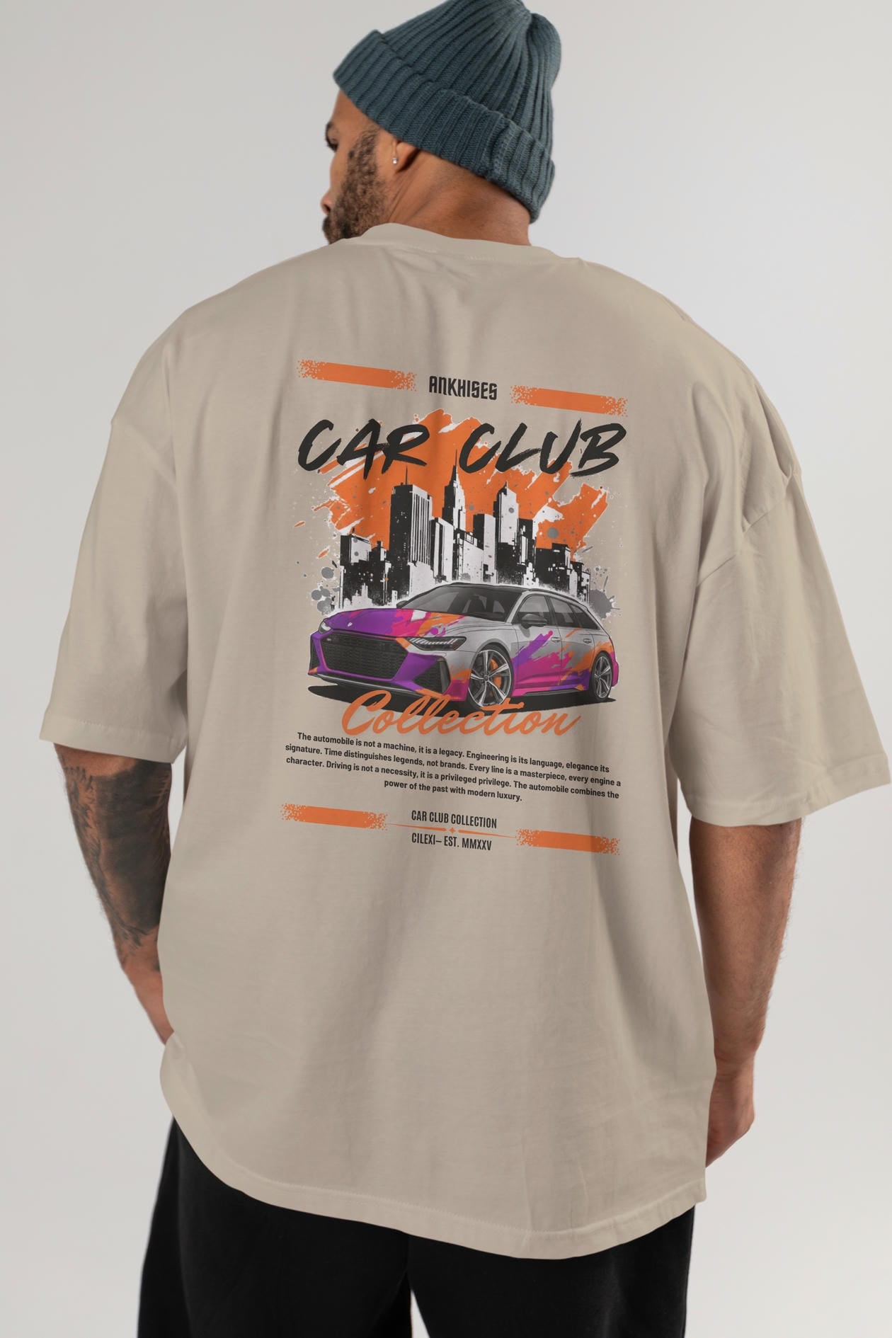 Araba Club Serisi 1 Baskılı Oversize t-shirt Erkek Kadın %100 Pamuk Bisiklet Yaka tişort