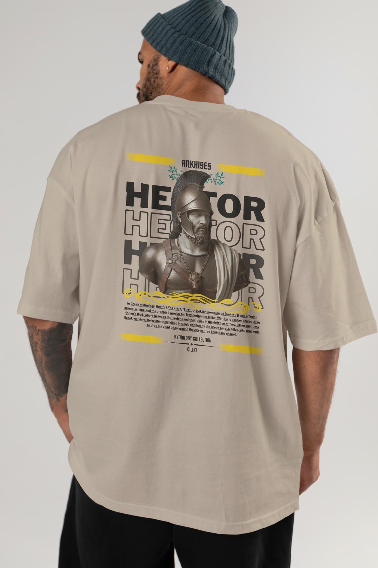 Hector 2 Arka Baskılı Oversize t-shirt Erkek Kadın %100 Pamuk Bisiklet Yaka tişort
