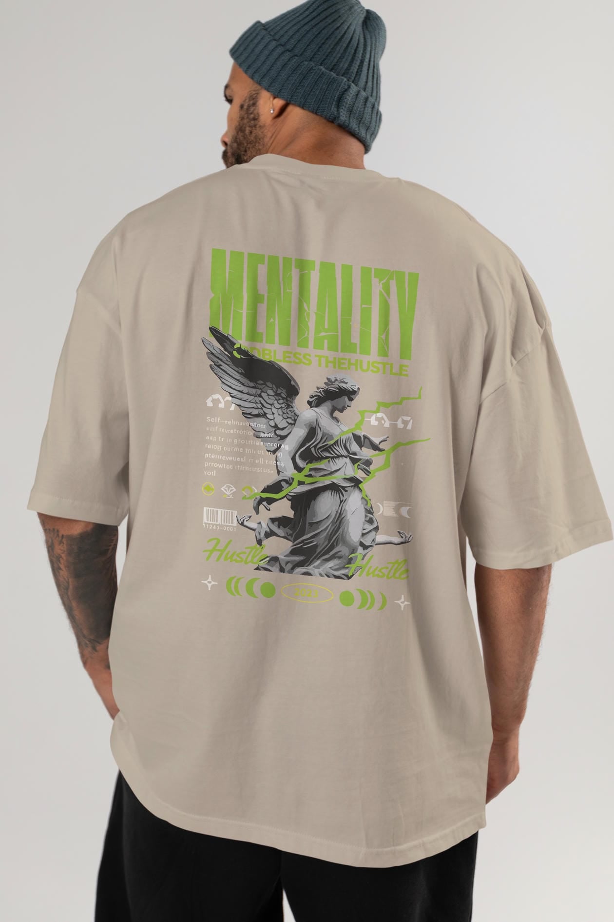Mentality Arka Baskılı Oversize t-shirt Erkek Kadın %100 Pamuk Bisiklet Yaka tişort