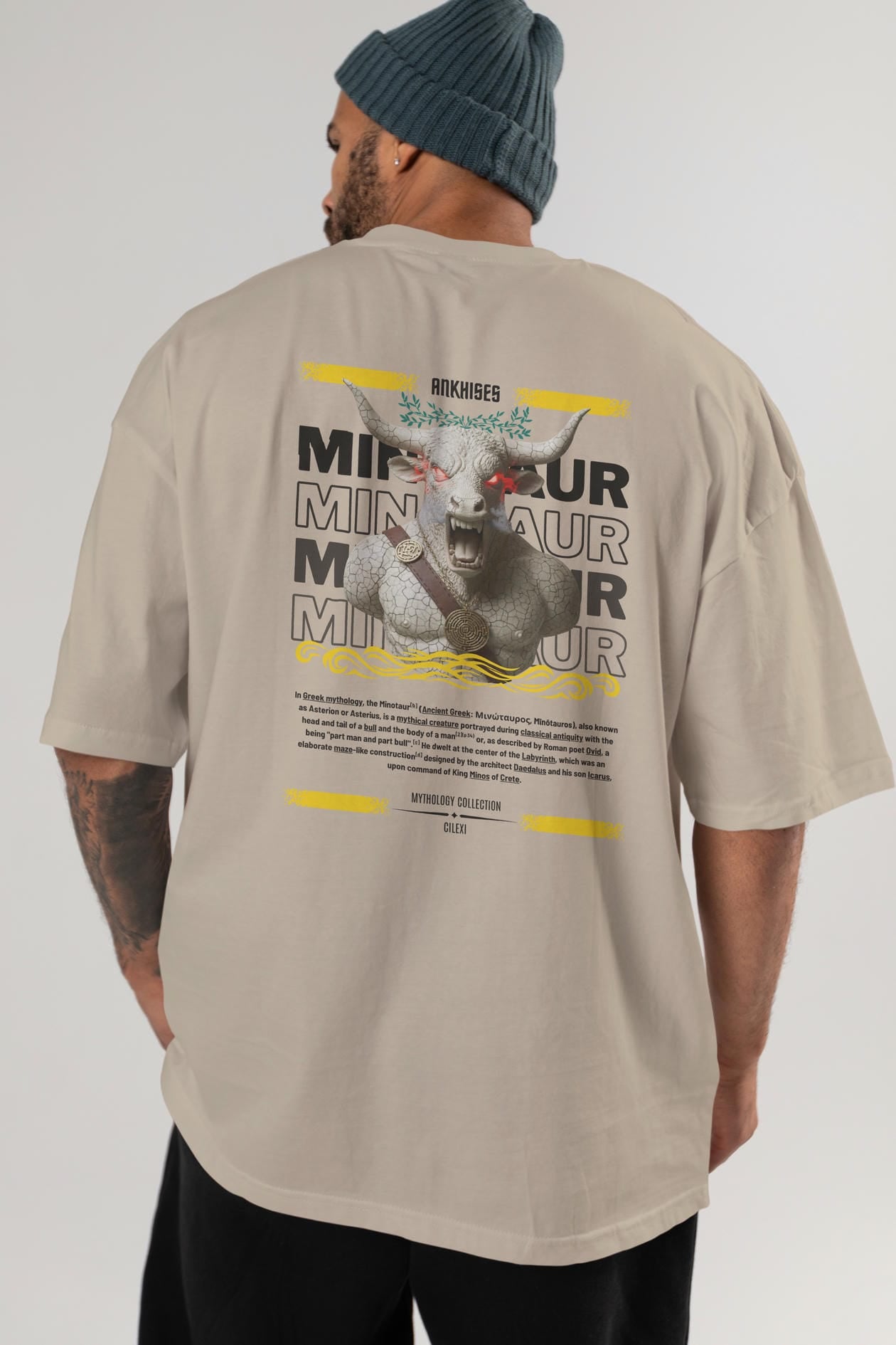 Minotaur 2 Arka Baskılı Oversize t-shirt Erkek Kadın %100 Pamuk Bisiklet Yaka tişort