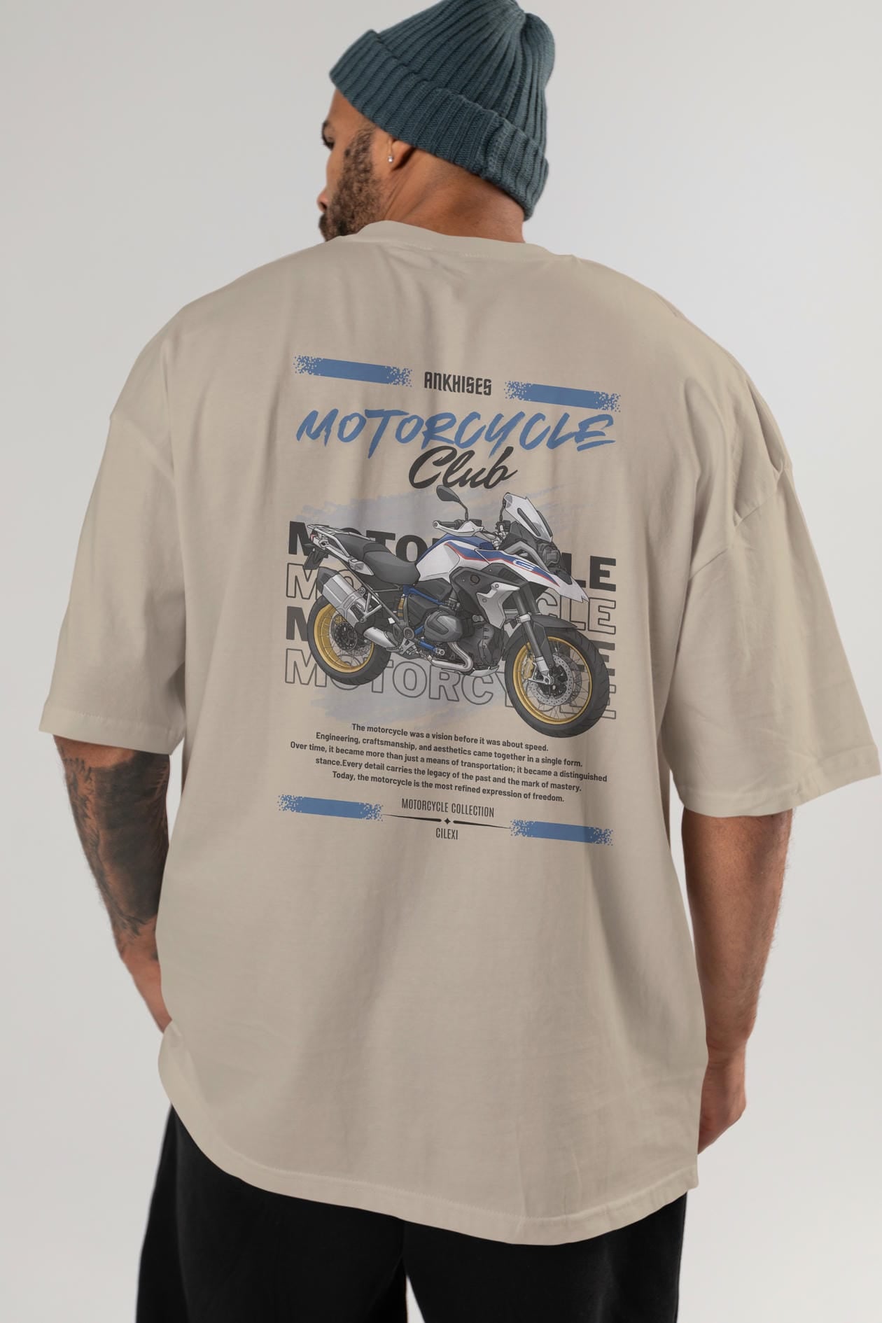 Motosiklet Serisi 27 Arka Baskılı Oversize t-shirt Erkek Kadın %100 Pamuk Bisiklet Yaka tişort