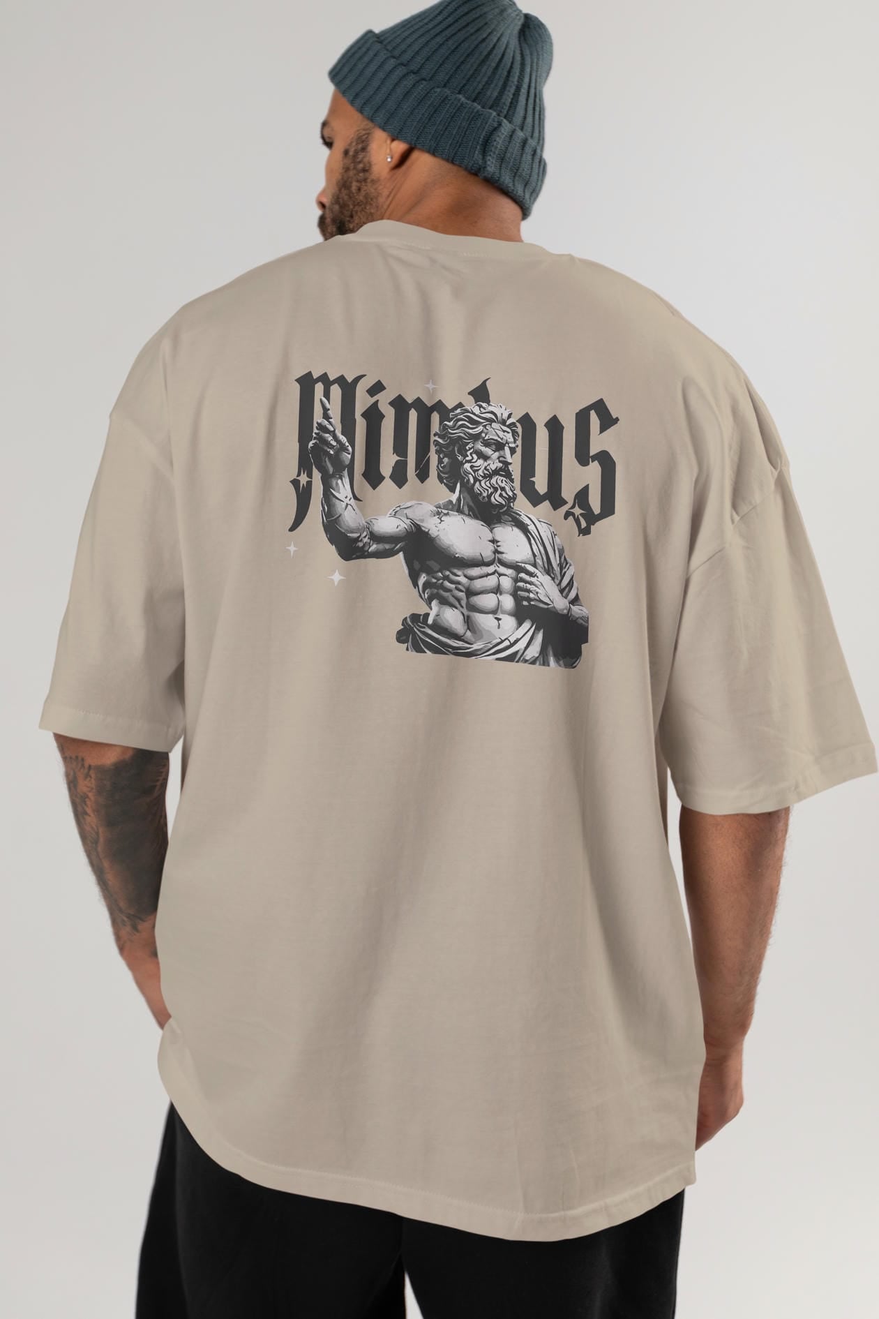 Mimbus Zeus Arka Baskılı Oversize t-shirt Erkek Kadın %100 Pamuk Bisiklet Yaka tişort