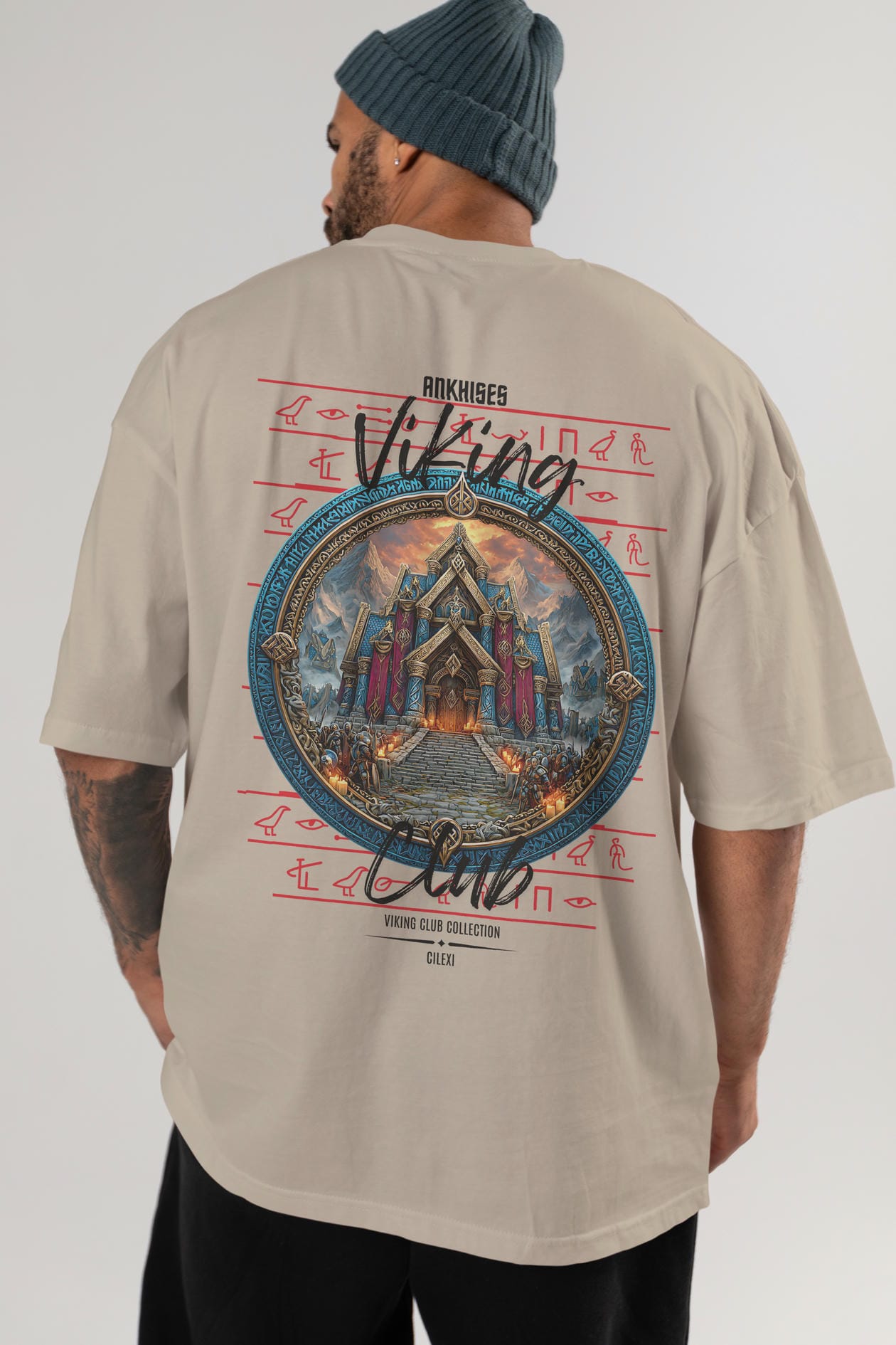 Valhalla Arka Baskılı Oversize t-shirt Erkek Kadın %100 Pamuk Bisiklet Yaka tişort
