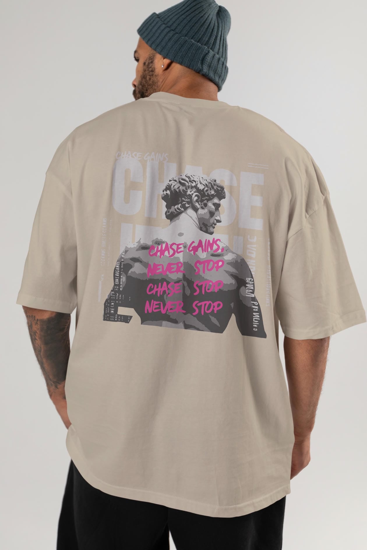 Chase Gains Arka Baskılı Oversize t-shirt Erkek Kadın %100 Pamuk Bisiklet Yaka tişort