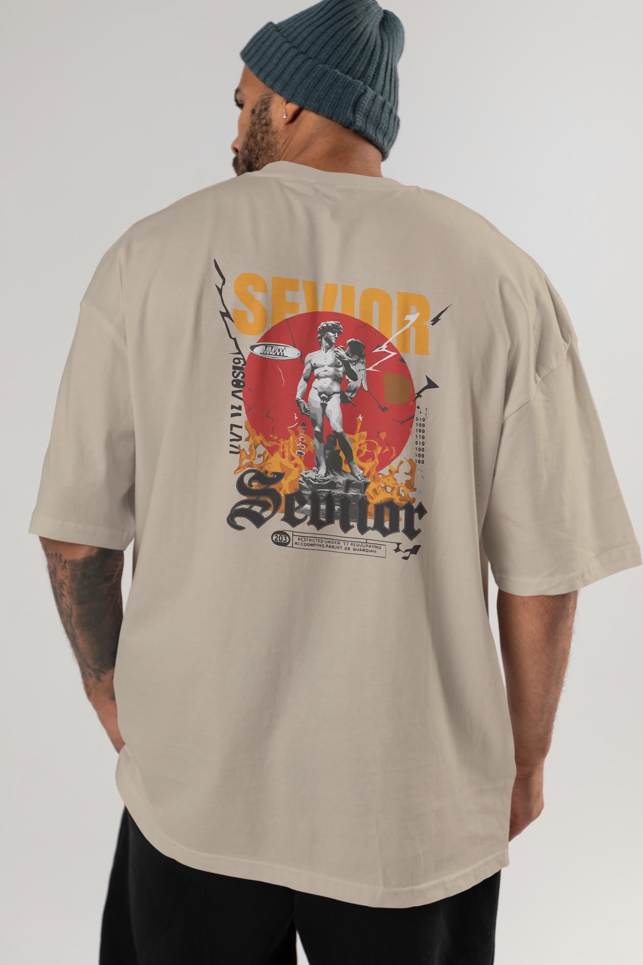 Sevior Arka Baskılı Oversize t-shirt Erkek Kadın %100 Pamuk Bisiklet Yaka tişort