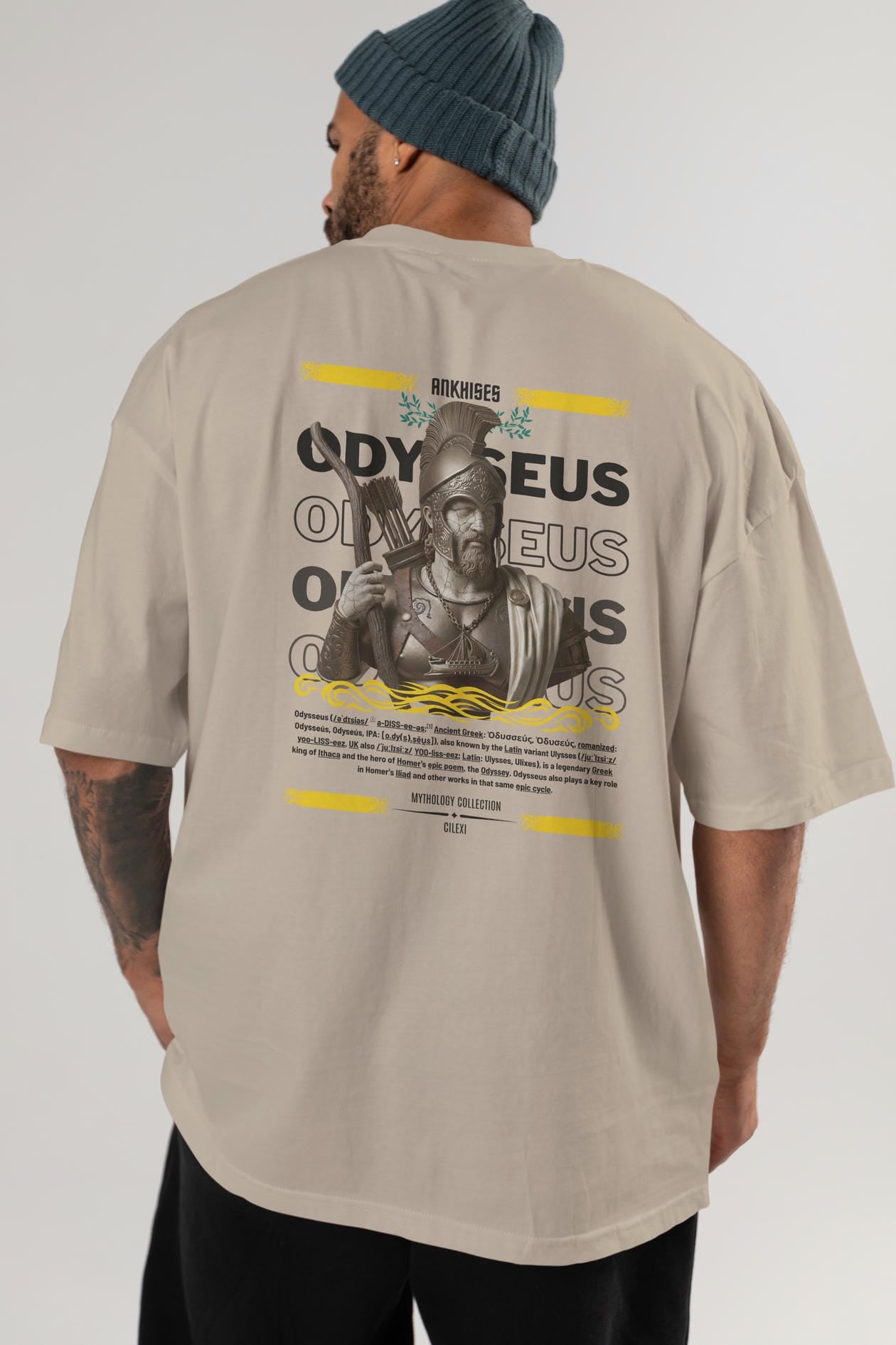 Odysseus 1 Arka Baskılı Oversize t-shirt Erkek Kadın %100 Pamuk Bisiklet Yaka tişort