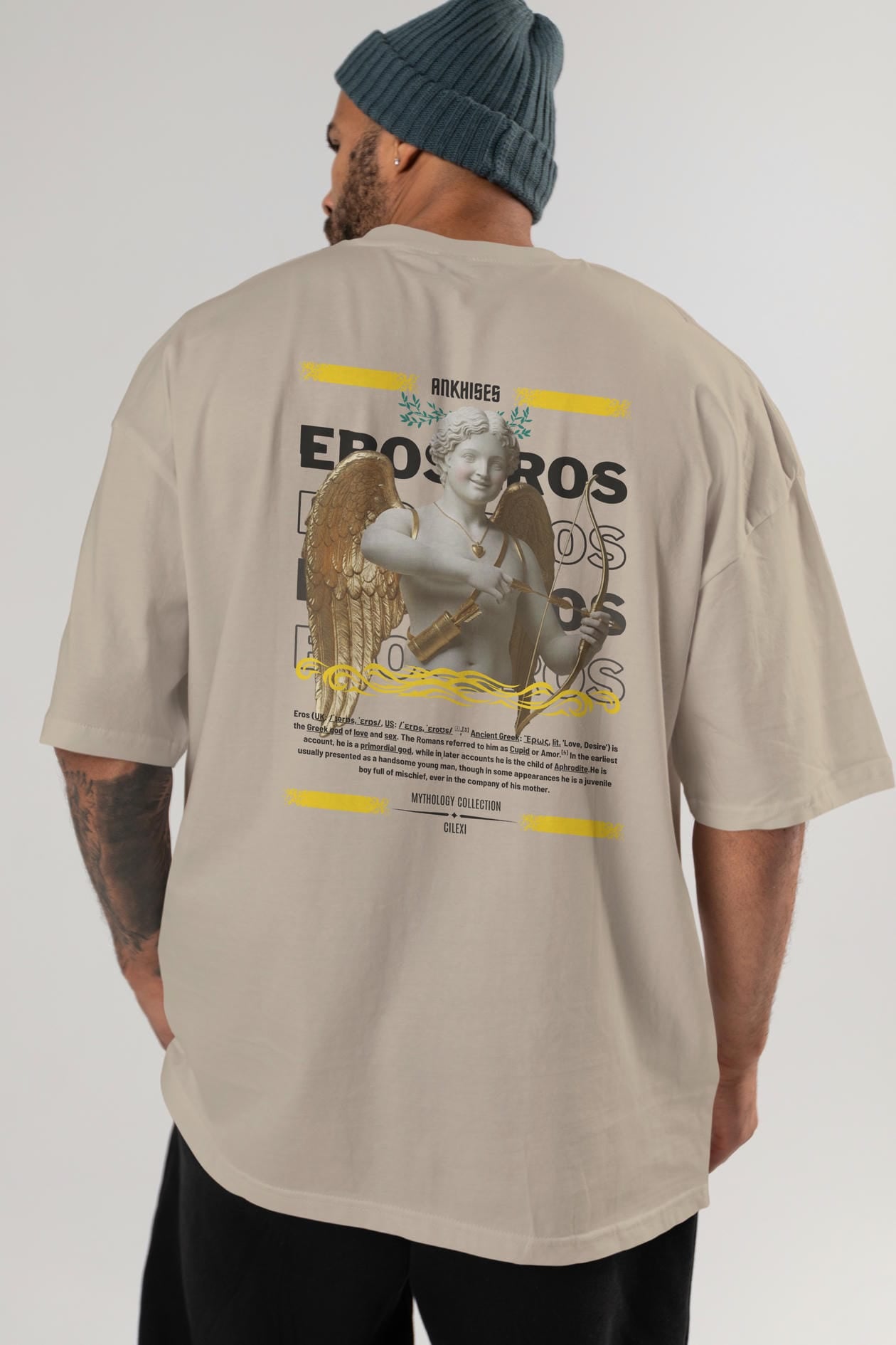 Eros Arka Baskılı Oversize t-shirt Erkek Kadın %100 Pamuk Bisiklet Yaka tişort