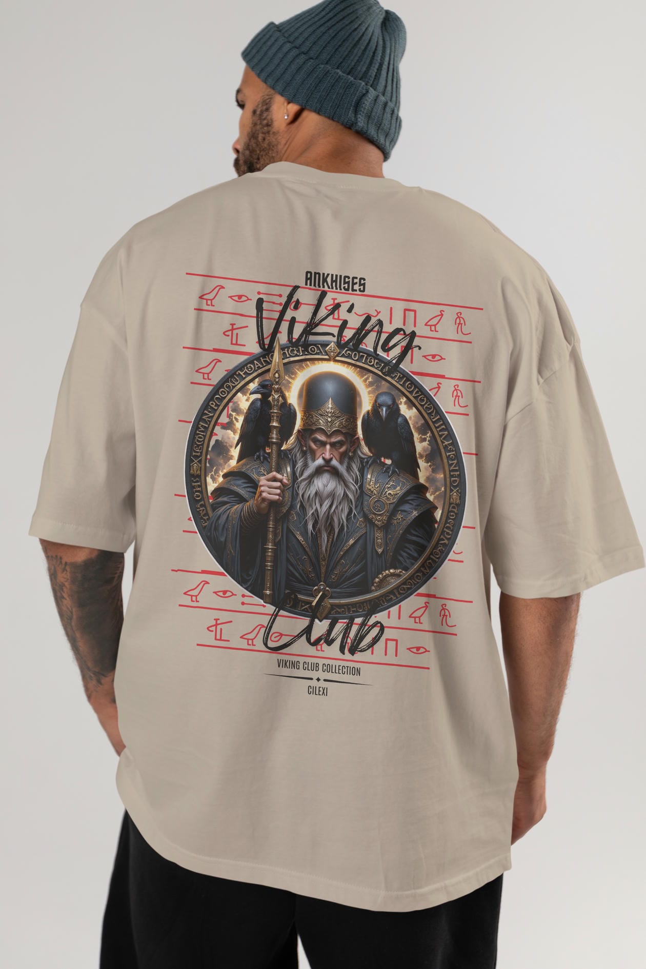 Odin 1 Arka Baskılı Oversize t-shirt Erkek Kadın %100 Pamuk Bisiklet Yaka tişort