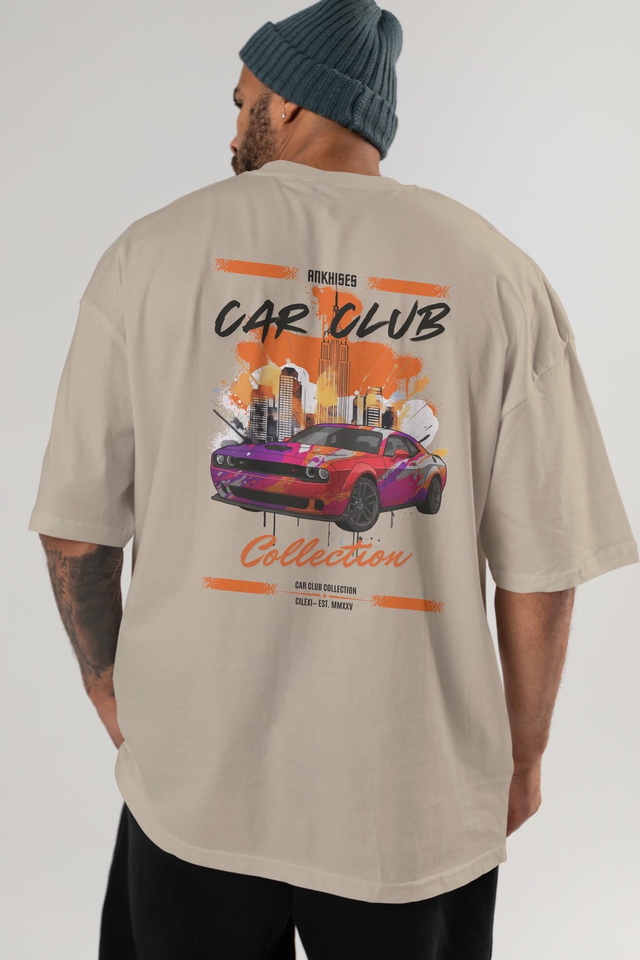Araba Club Serisi 19 Baskılı Oversize t-shirt Erkek Kadın %100 Pamuk Bisiklet Yaka tişort