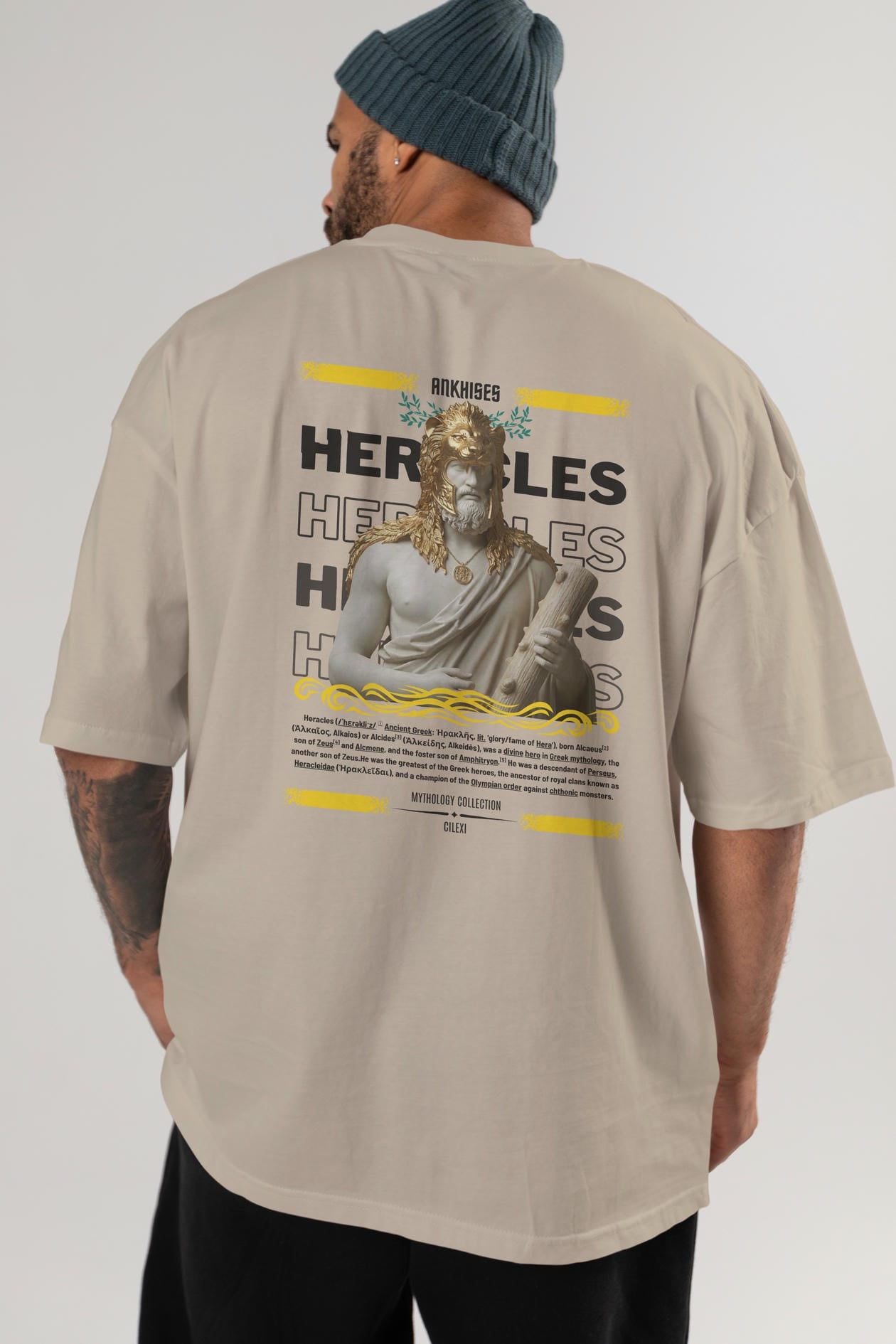 Heracles 1 Arka Baskılı Oversize t-shirt Erkek Kadın %100 Pamuk Bisiklet Yaka tişort