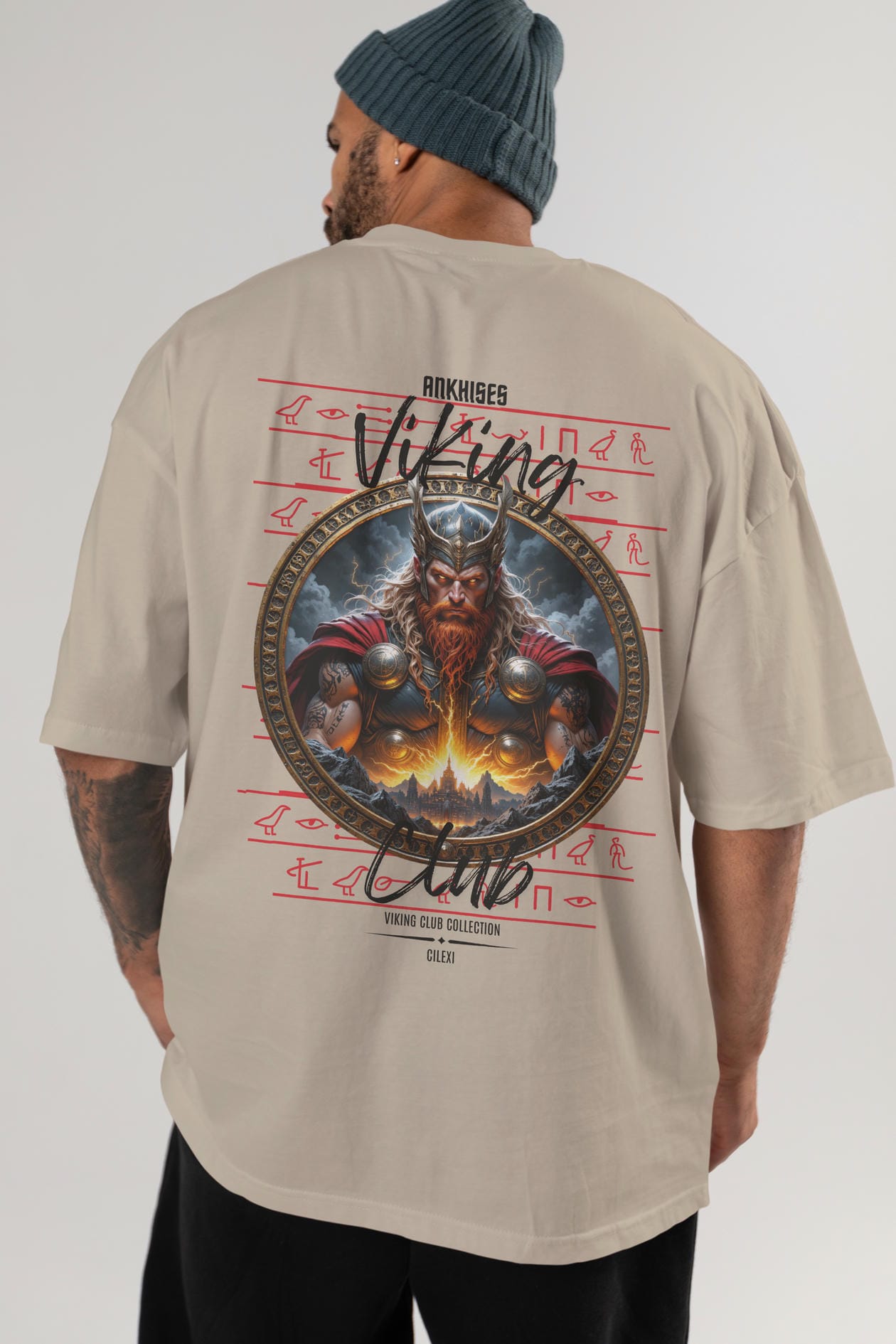 Thor 1 Arka Baskılı Oversize t-shirt Erkek Kadın %100 Pamuk Bisiklet Yaka tişort