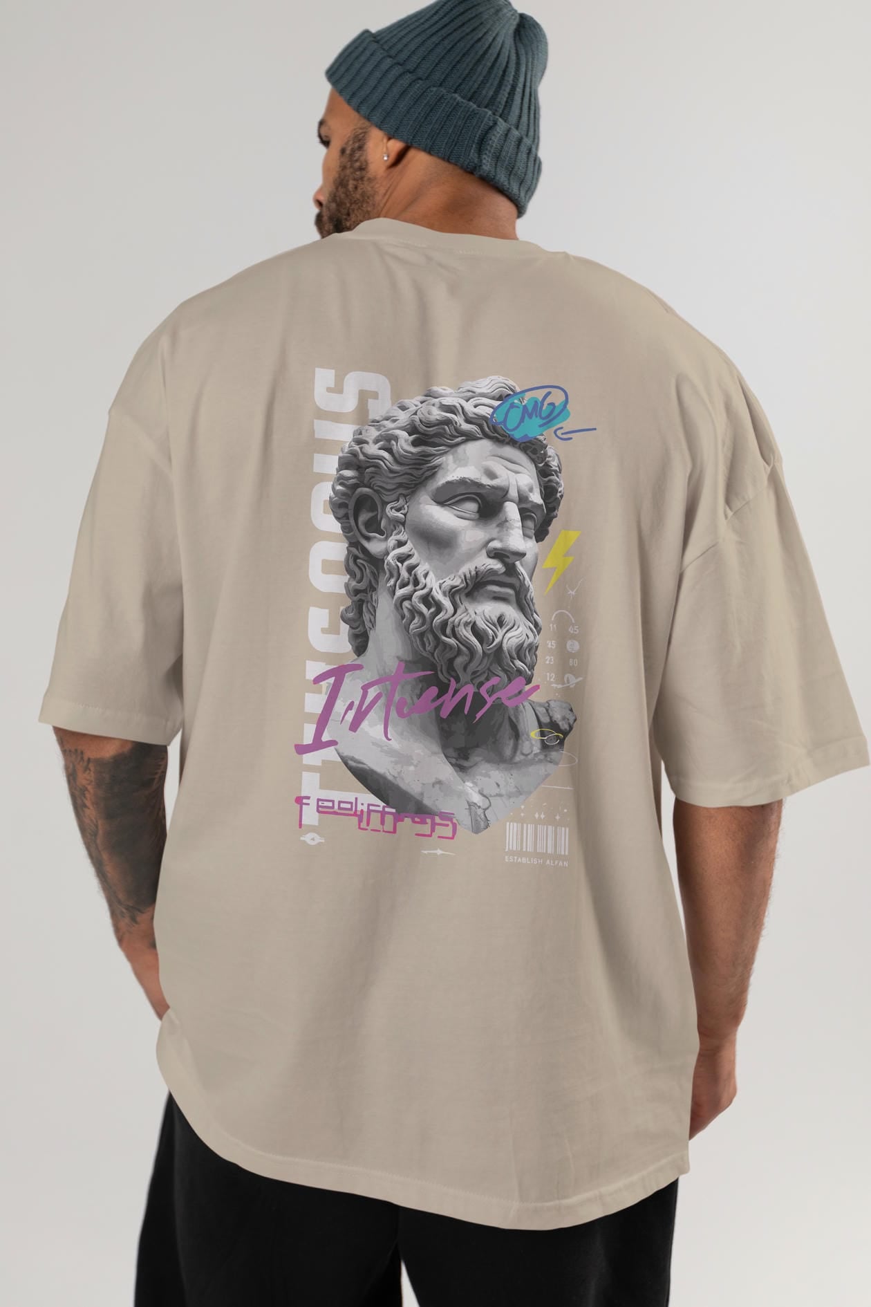 Zeus Intense Arka Baskılı Oversize t-shirt Erkek Kadın %100 Pamuk Bisiklet Yaka tişort