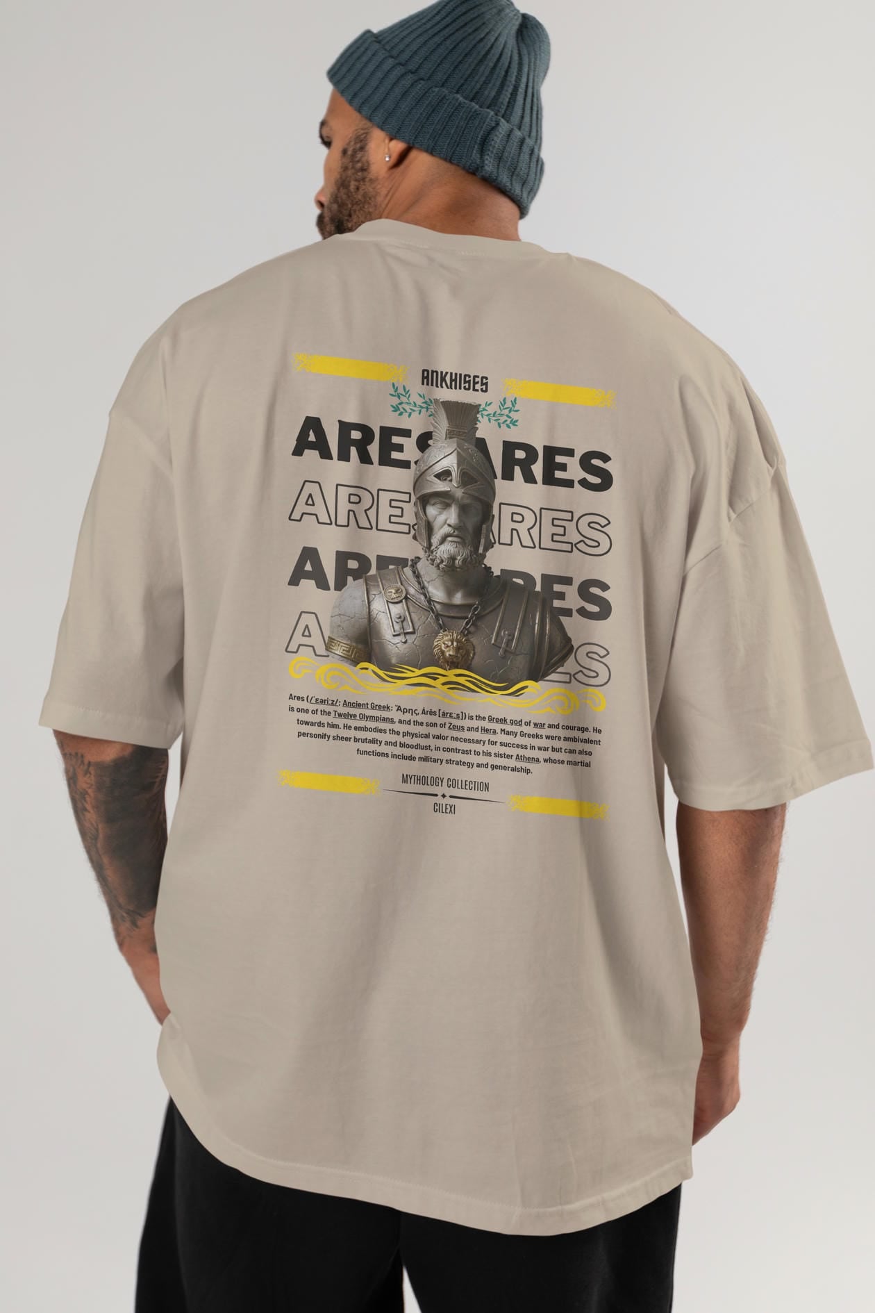 Ares 1 Arka Baskılı Oversize t-shirt Erkek Kadın %100 Pamuk Bisiklet Yaka tişort