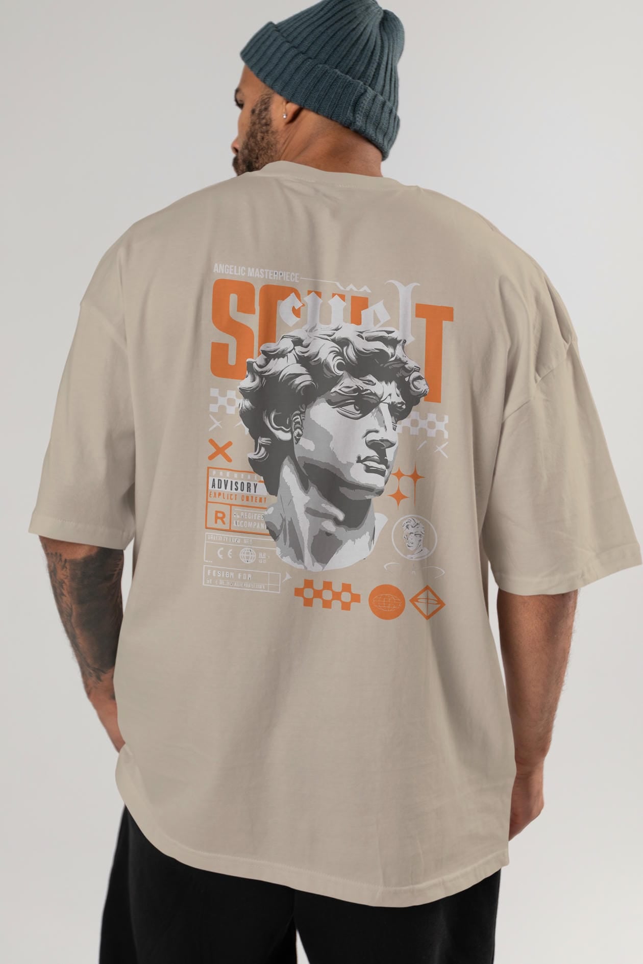 Scult Arka Baskılı Oversize t-shirt Erkek Kadın %100 Pamuk Bisiklet Yaka tişort