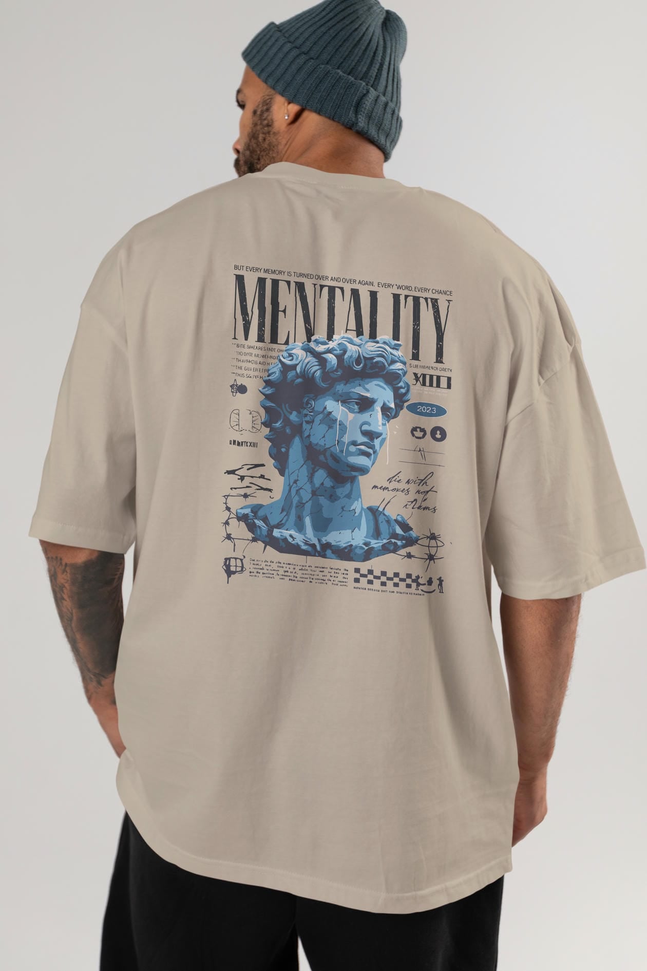 Mentality 2 Arka Baskılı Oversize t-shirt Erkek Kadın %100 Pamuk Bisiklet Yaka tişort
