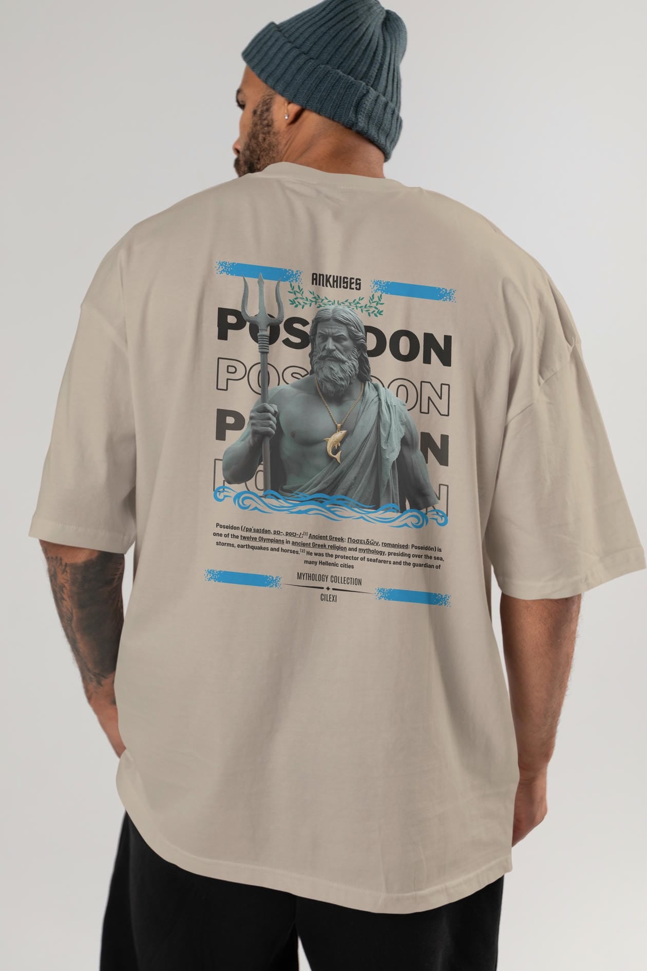 Poseidon 2 Arka Baskılı Oversize t-shirt Erkek Kadın %100 Pamuk Bisiklet Yaka tişort