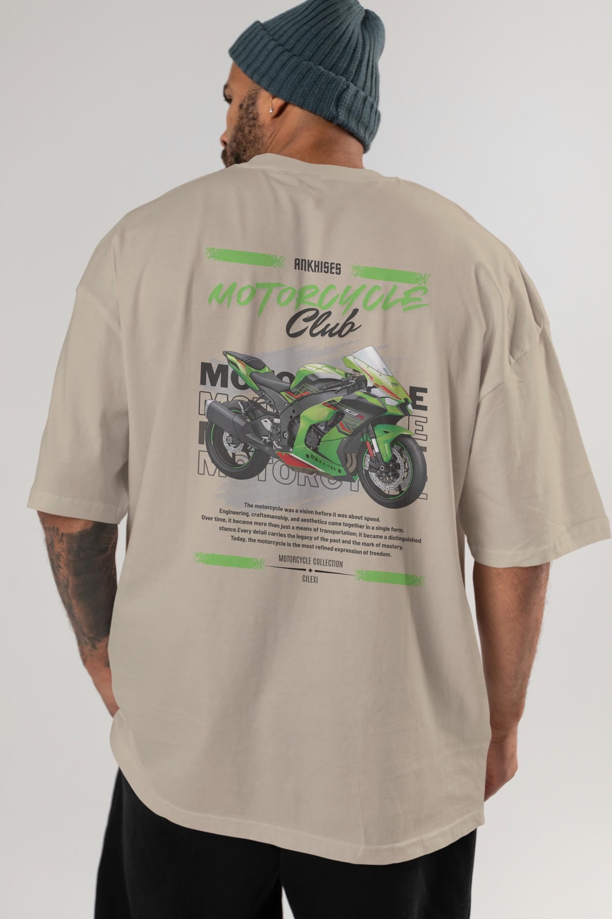 Motosiklet Serisi 14 Arka Baskılı Oversize t-shirt Erkek Kadın %100 Pamuk Bisiklet Yaka tişort