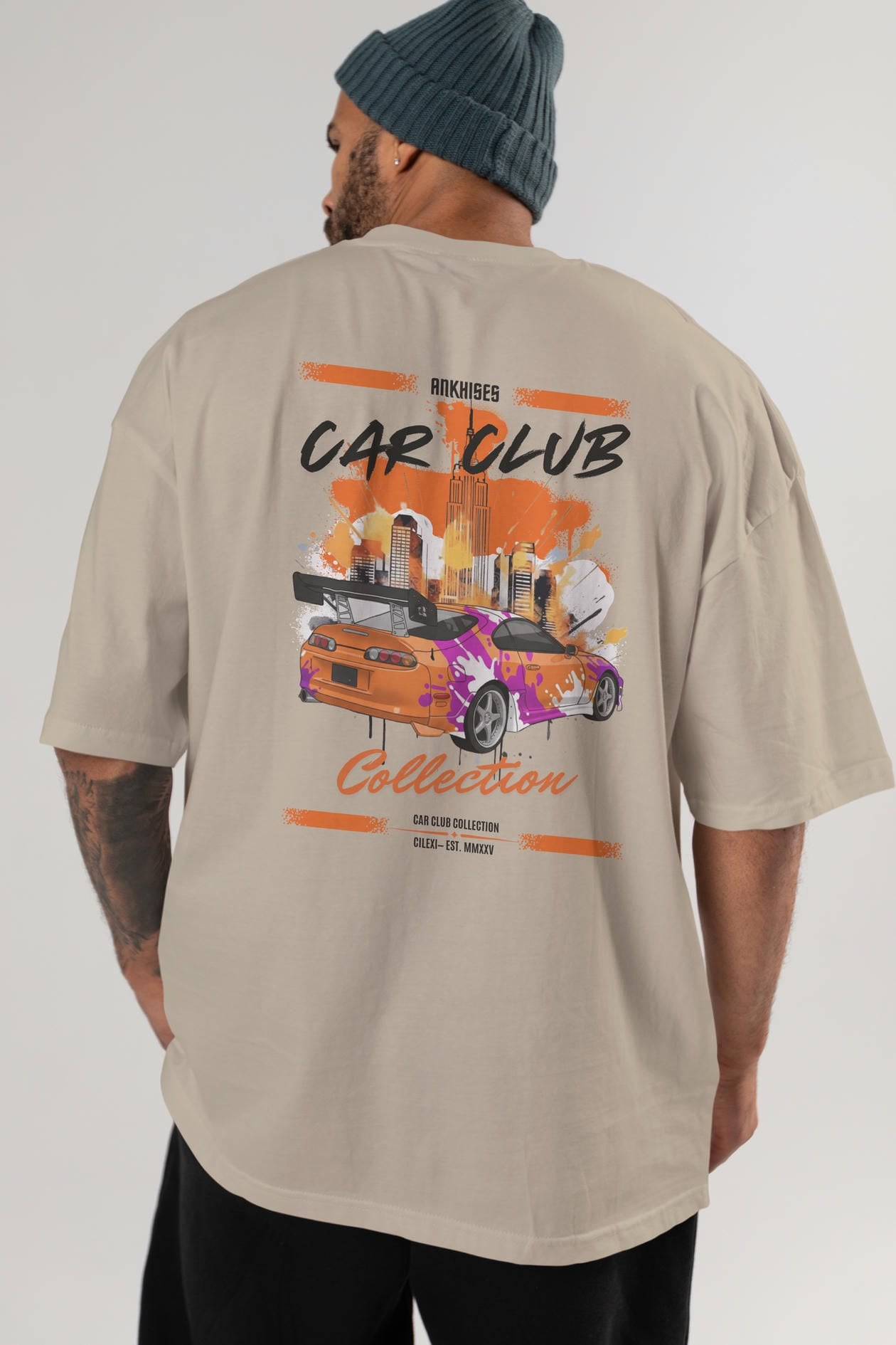 Araba Club Serisi 39 Baskılı Oversize t-shirt Erkek Kadın %100 Pamuk Bisiklet Yaka tişort