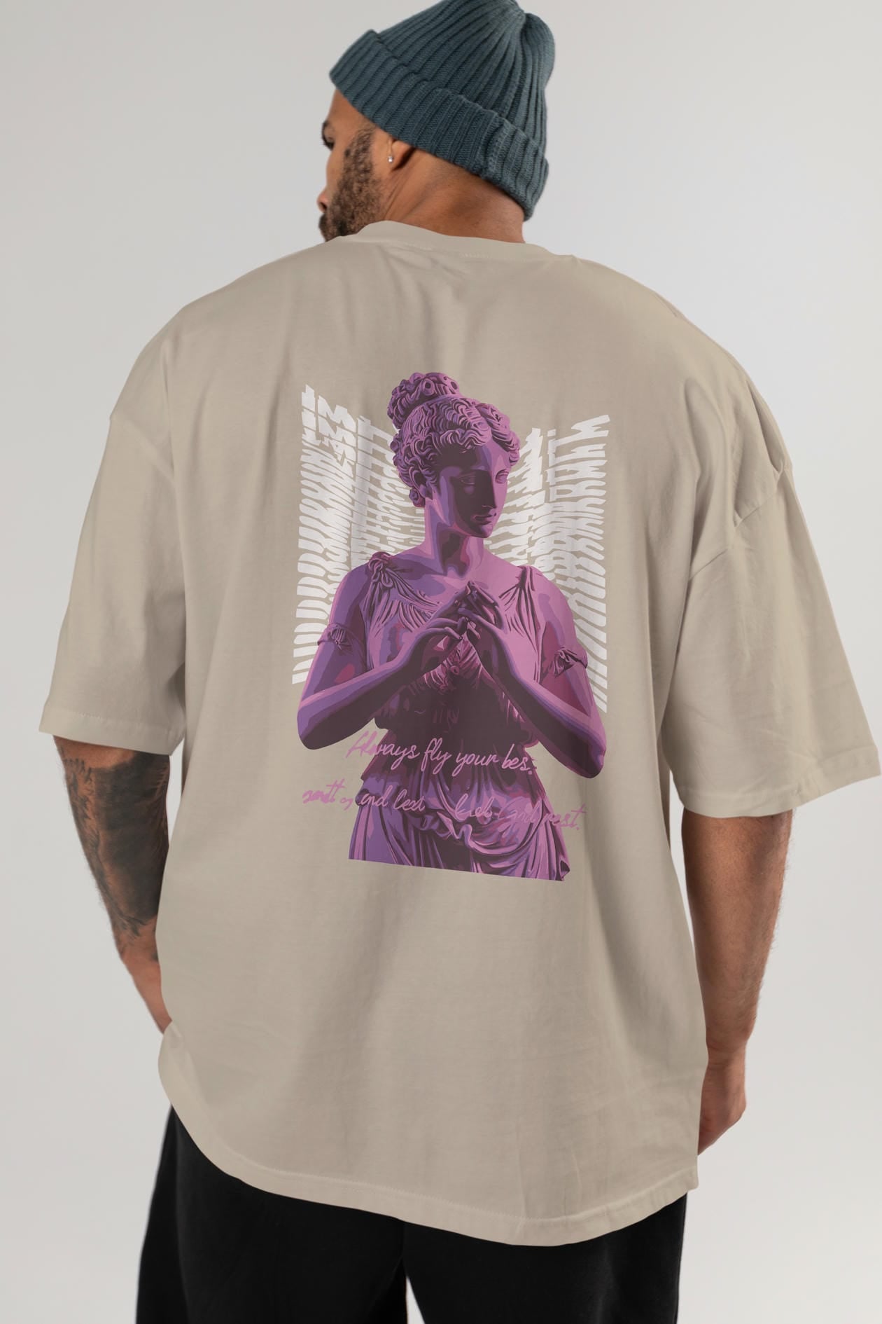 Always Fly Arka Baskılı Oversize t-shirt Erkek Kadın %100 Pamuk Bisiklet Yaka tişort