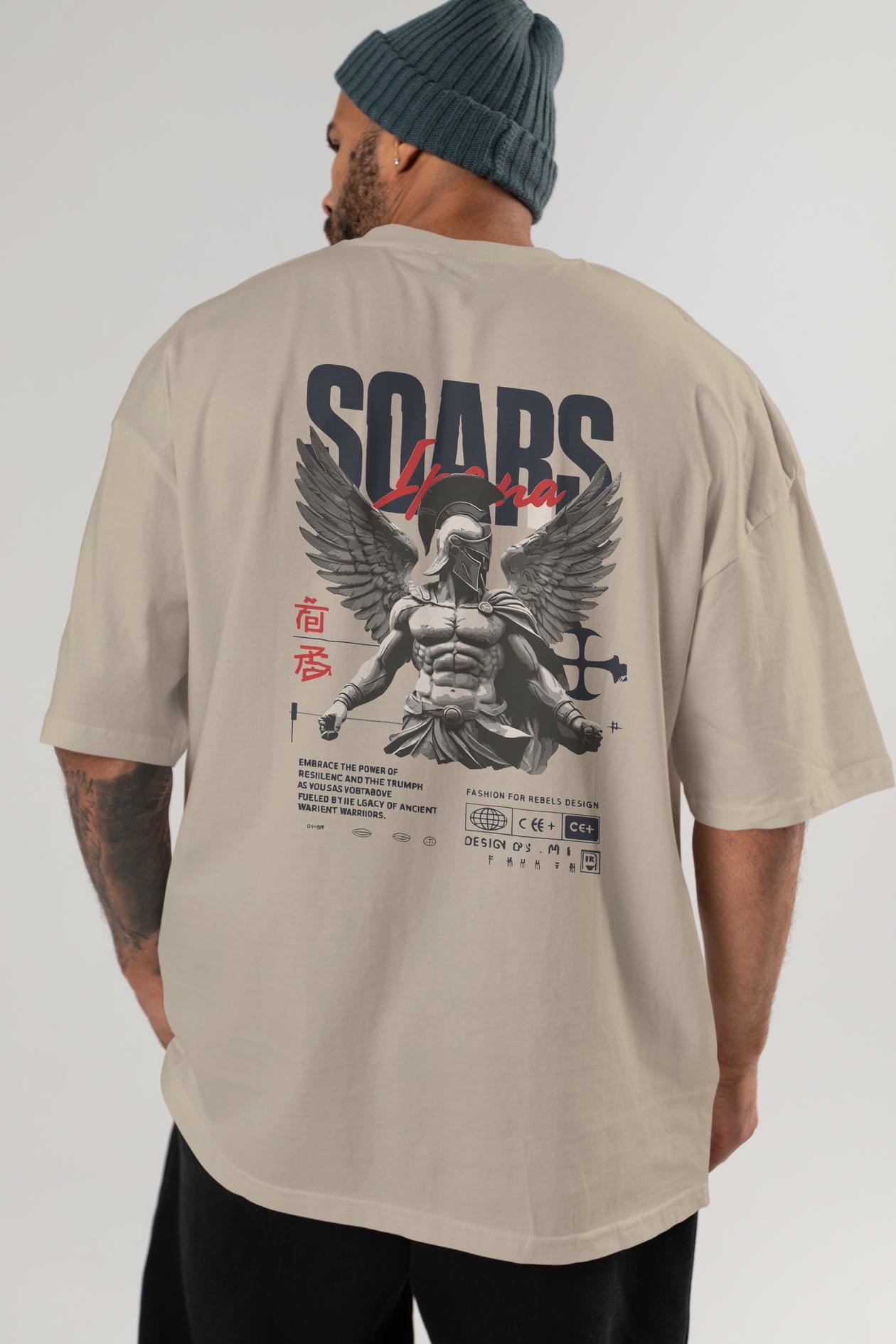 Soars Arka Baskılı Oversize t-shirt Erkek Kadın %100 Pamuk Bisiklet Yaka tişort