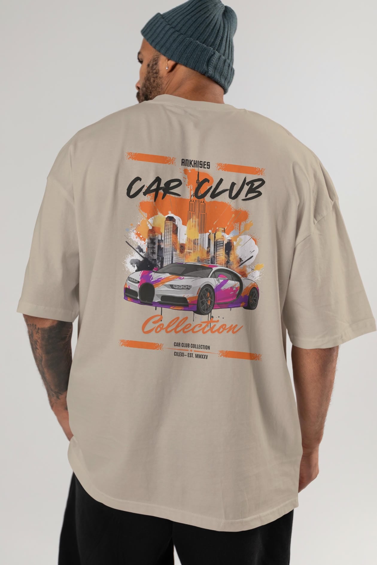 Araba Club Serisi 18 Baskılı Oversize t-shirt Erkek Kadın %100 Pamuk Bisiklet Yaka tişort