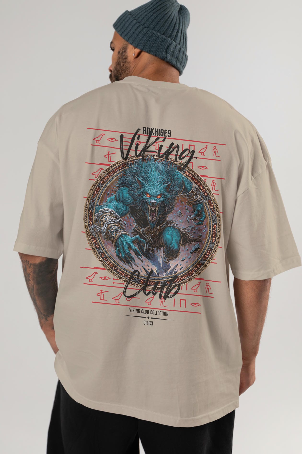 Fenrir Baskılı Oversize t-shirt Erkek Kadın %100 Pamuk Bisiklet Yaka tişort