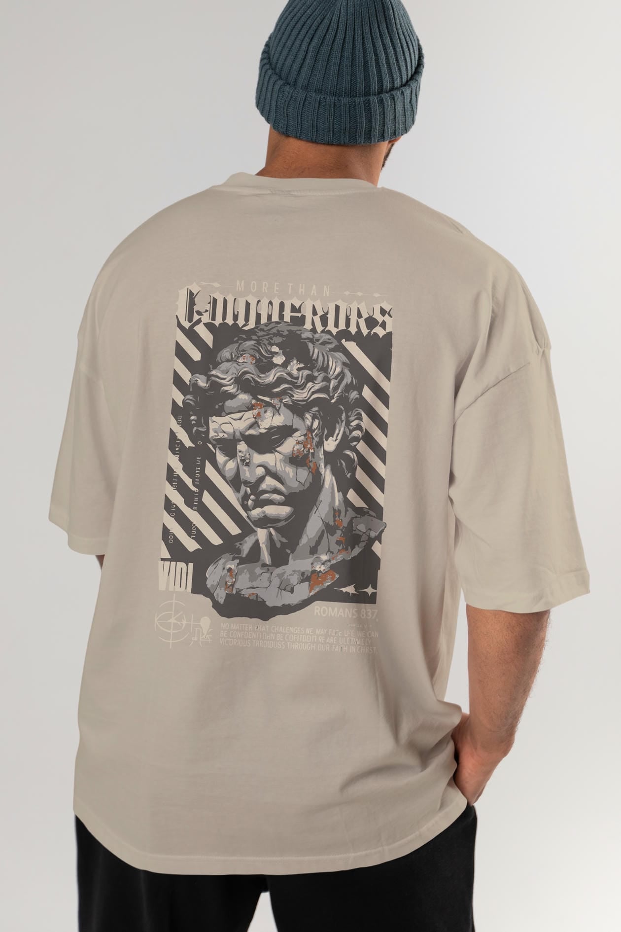 Roman Conqueror Arka Baskılı Oversize t-shirt Erkek Kadın %100 Pamuk Bisiklet Yaka tişort