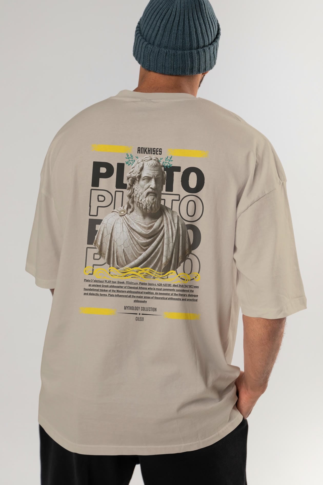 Plato 2 Arka Baskılı Oversize t-shirt Erkek Kadın %100 Pamuk Bisiklet Yaka tişort
