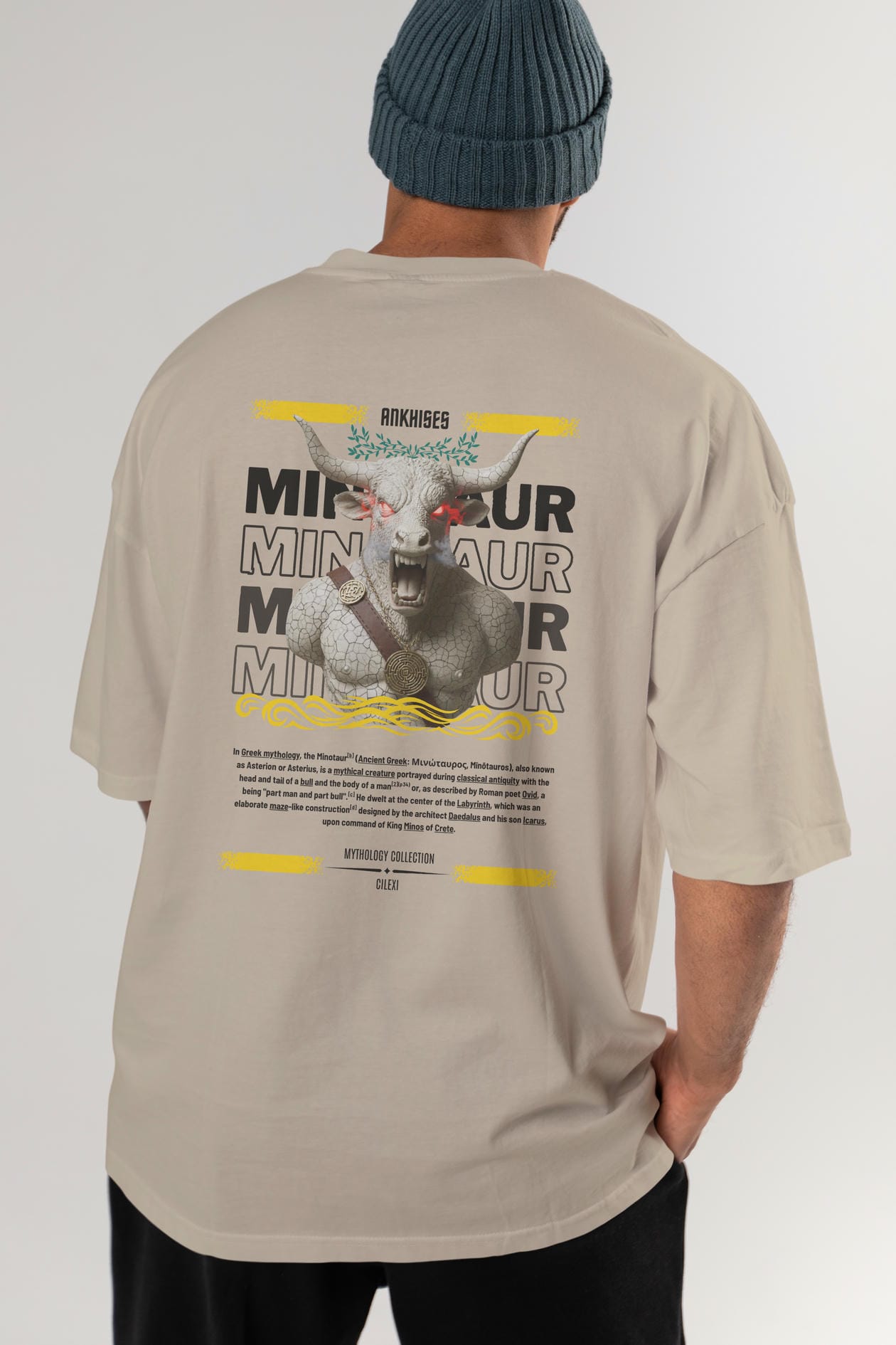 Minotaur 2 Arka Baskılı Oversize t-shirt Erkek Kadın %100 Pamuk Bisiklet Yaka tişort