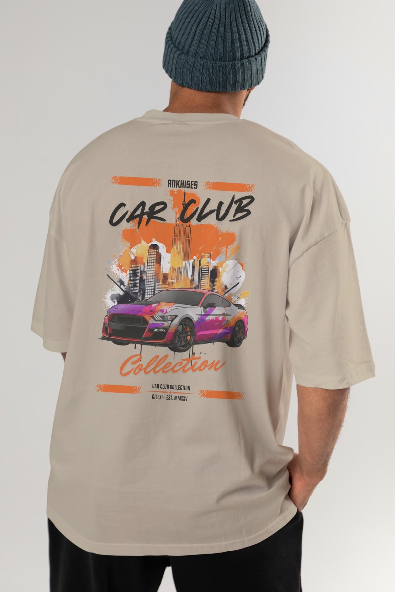 Araba Club Serisi 24 Baskılı Oversize t-shirt Erkek Kadın %100 Pamuk Bisiklet Yaka tişort