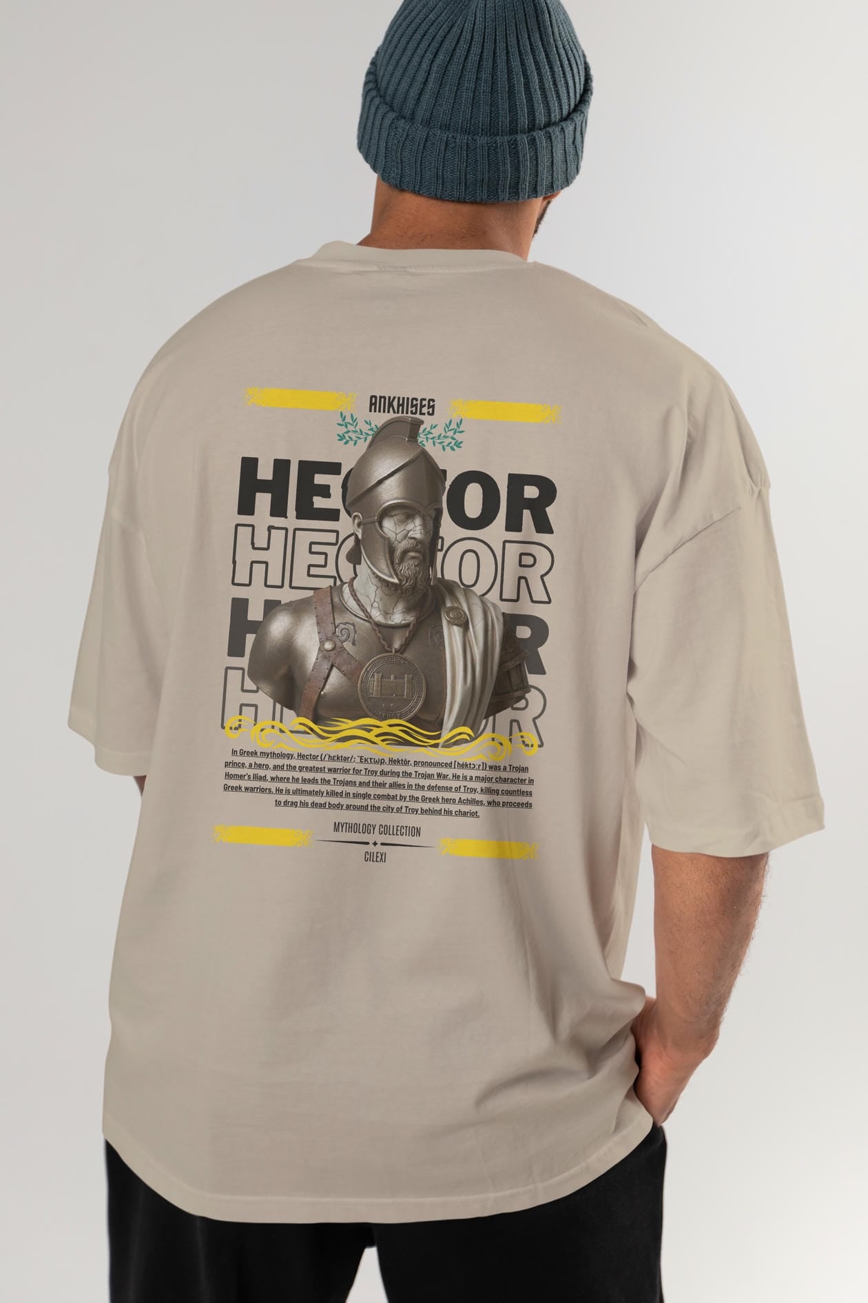 Hector 1 Arka Baskılı Oversize t-shirt Erkek Kadın %100 Pamuk Bisiklet Yaka tişort