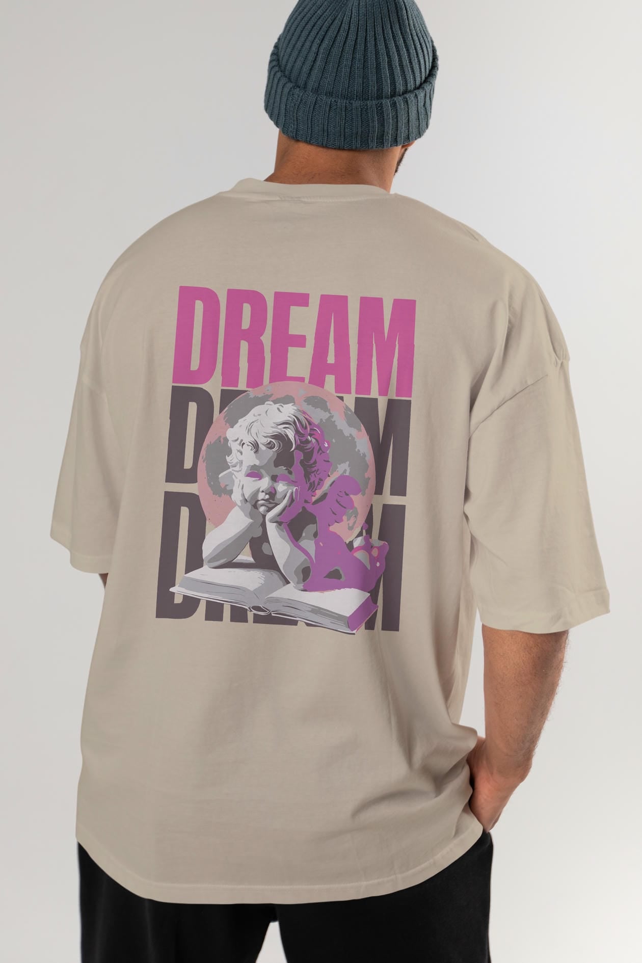 Dream Angel Arka Baskılı Oversize t-shirt Erkek Kadın %100 Pamuk Bisiklet Yaka tişort