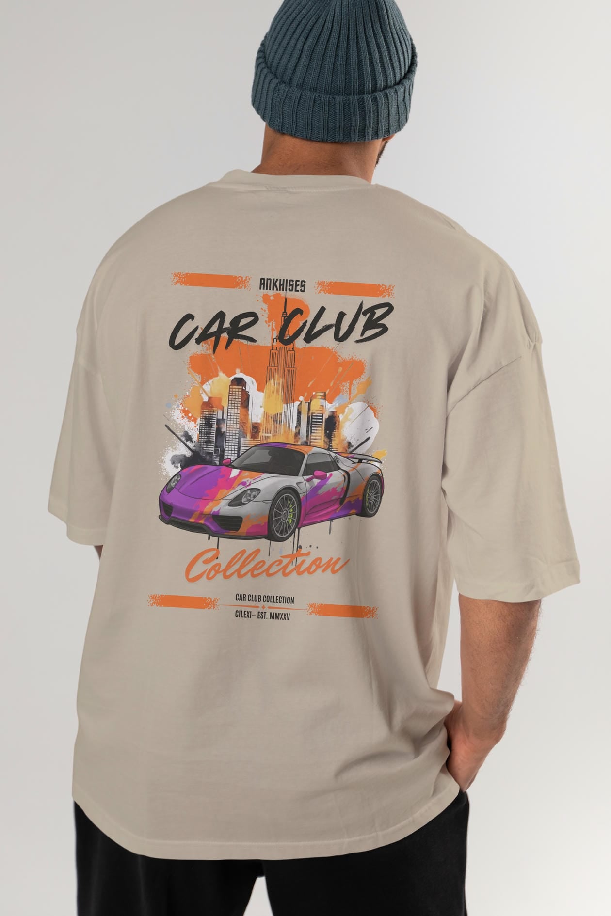Araba Club Serisi 35 Baskılı Oversize t-shirt Erkek Kadın %100 Pamuk Bisiklet Yaka tişort