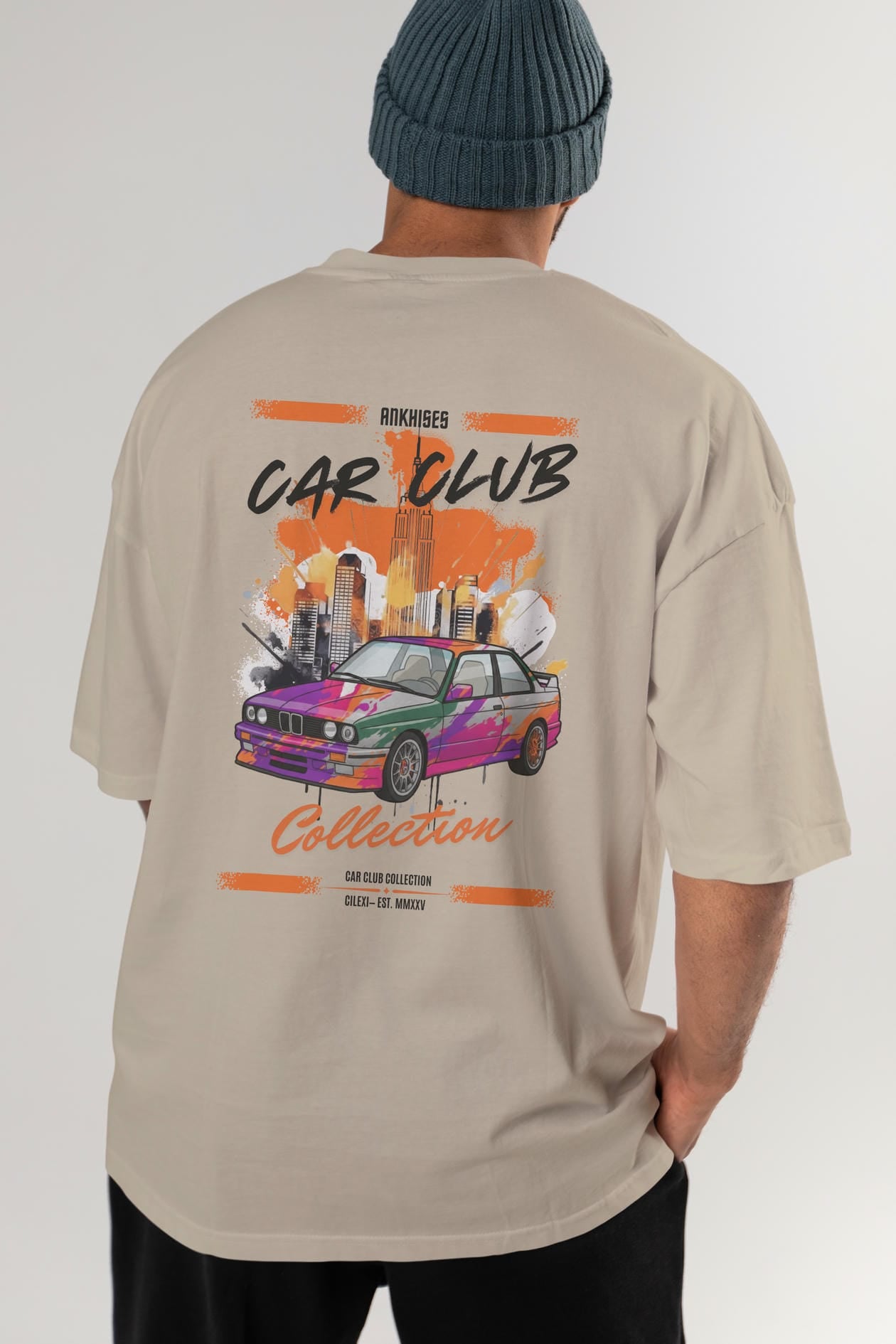 Araba Club Serisi 15 Baskılı Oversize t-shirt Erkek Kadın %100 Pamuk Bisiklet Yaka tişort