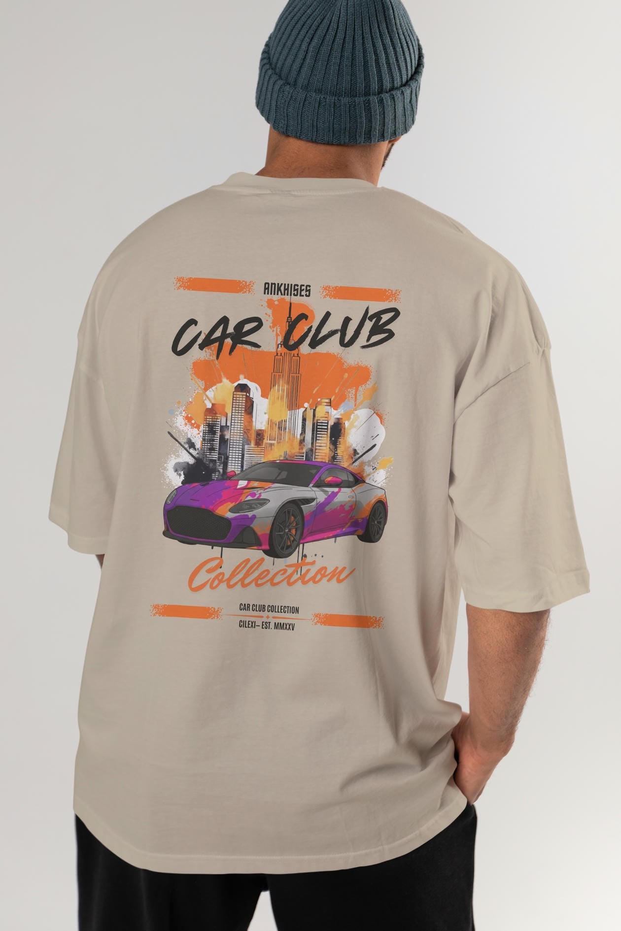 Araba Club Serisi 11 Baskılı Oversize t-shirt Erkek Kadın %100 Pamuk Bisiklet Yaka tişort
